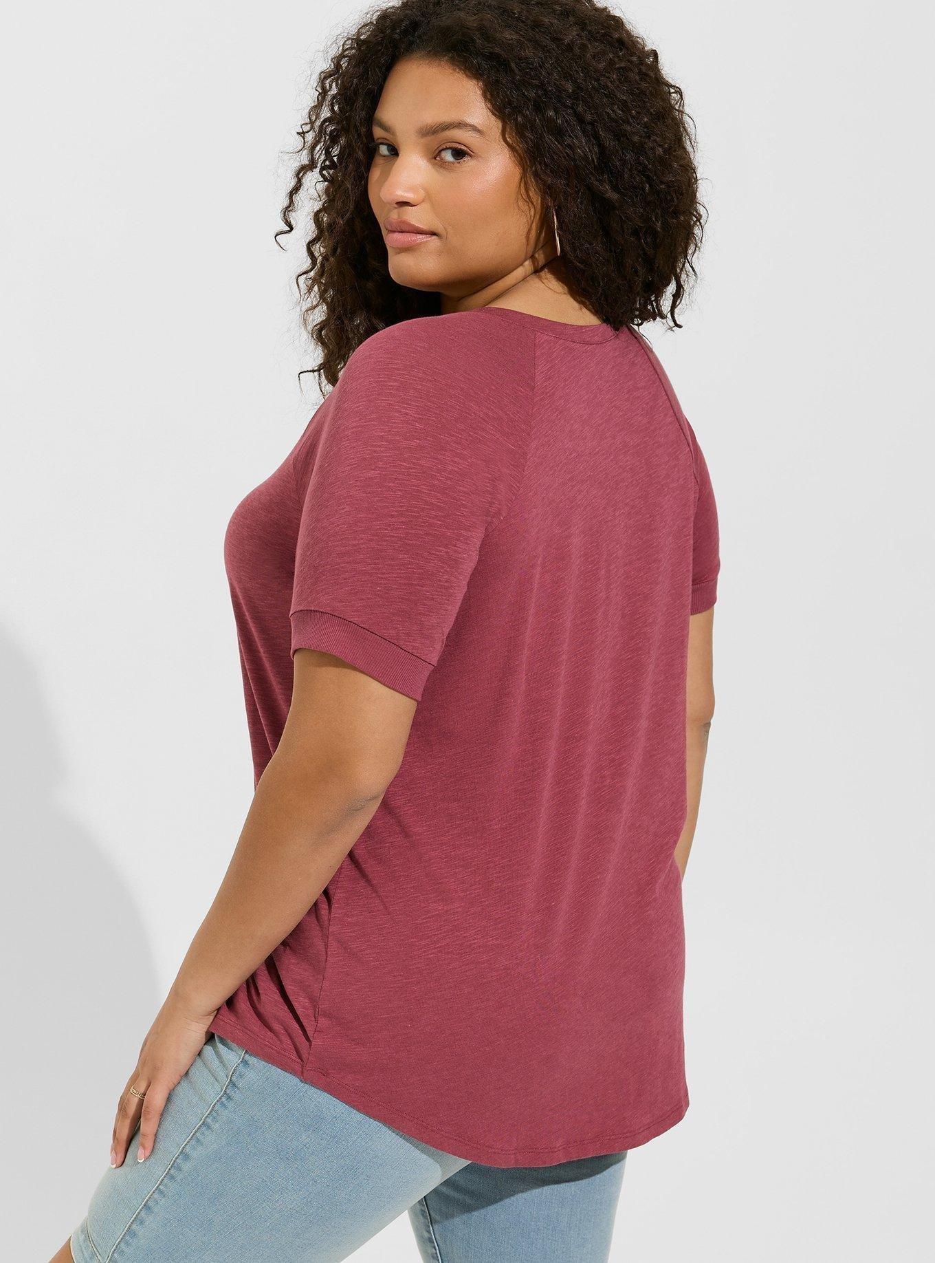 Vintage Slub V-Neck Henley Tee, MAROON, alternate