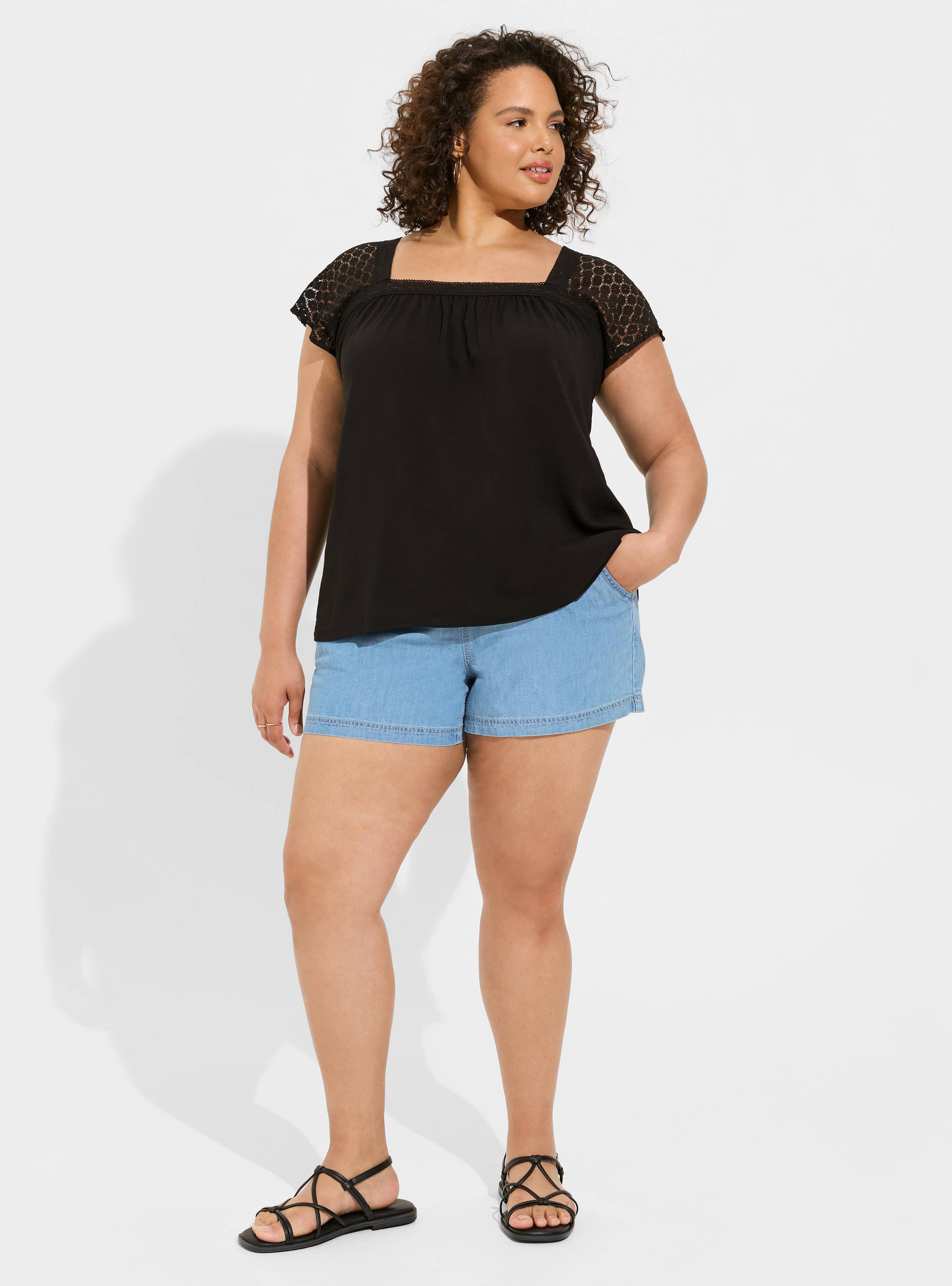 Rayon Slub Lace Short Sleeve Top