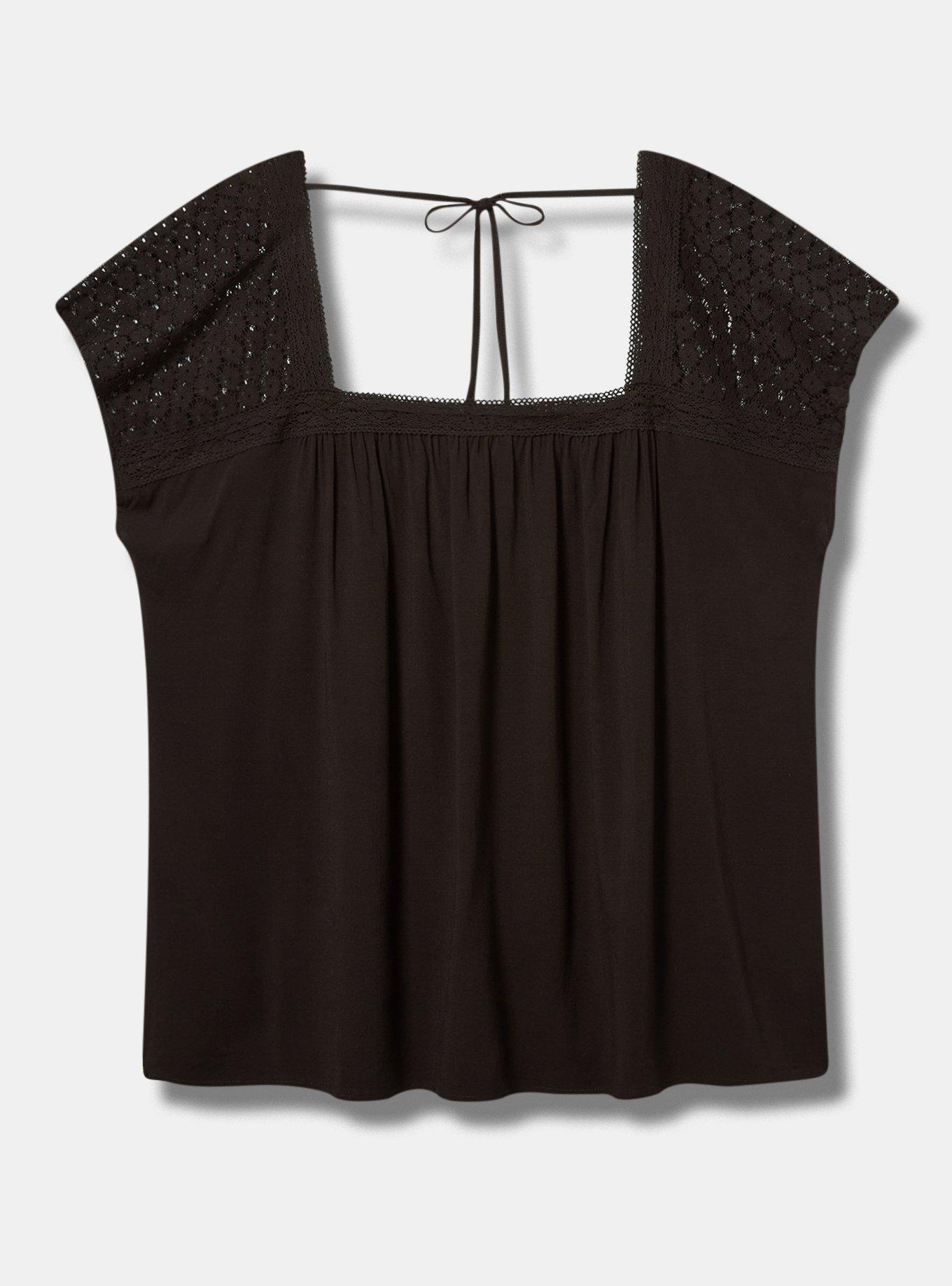 Rayon Slub Lace Short Sleeve Top