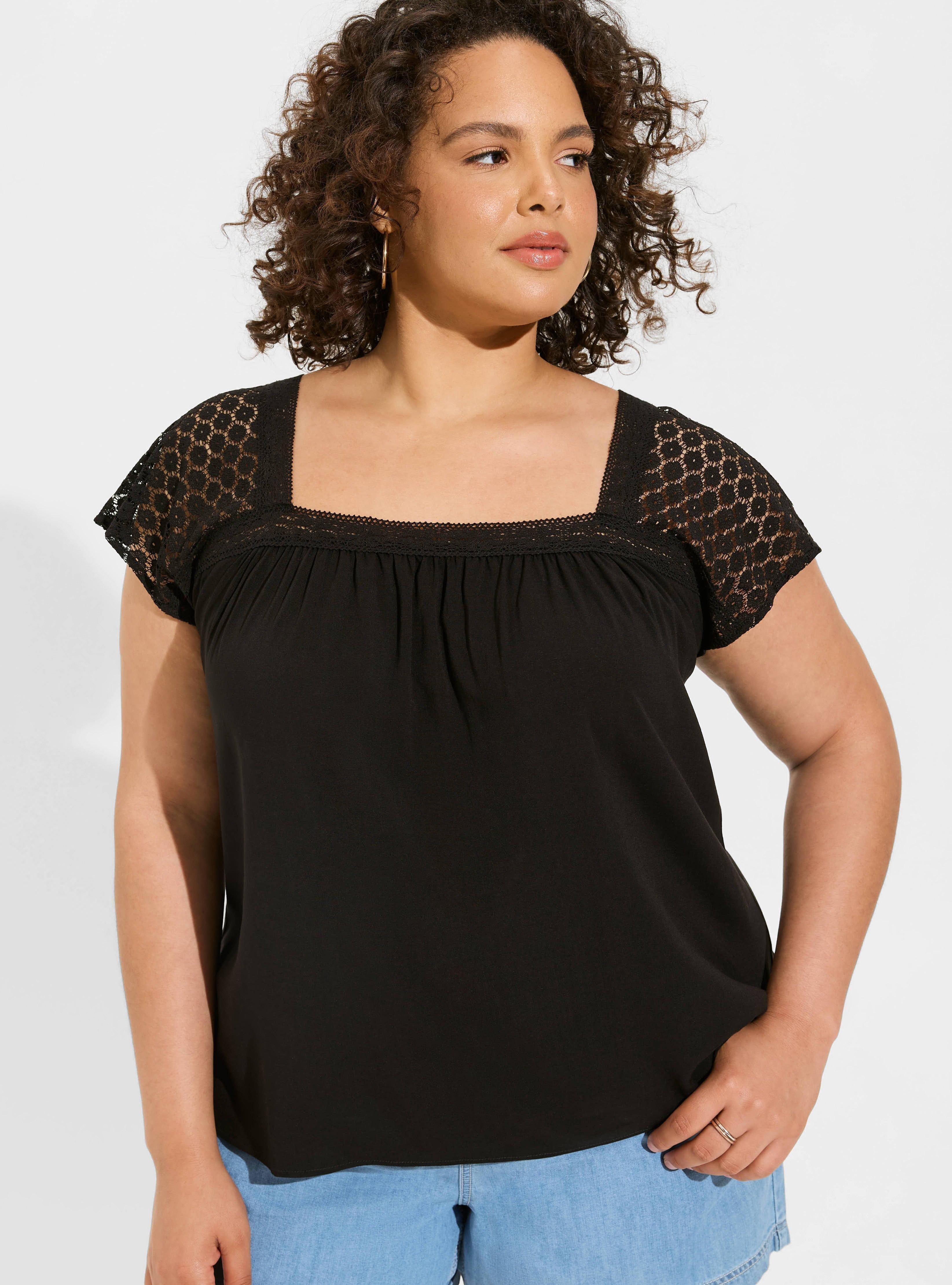 Rayon Slub Lace Short Sleeve Top