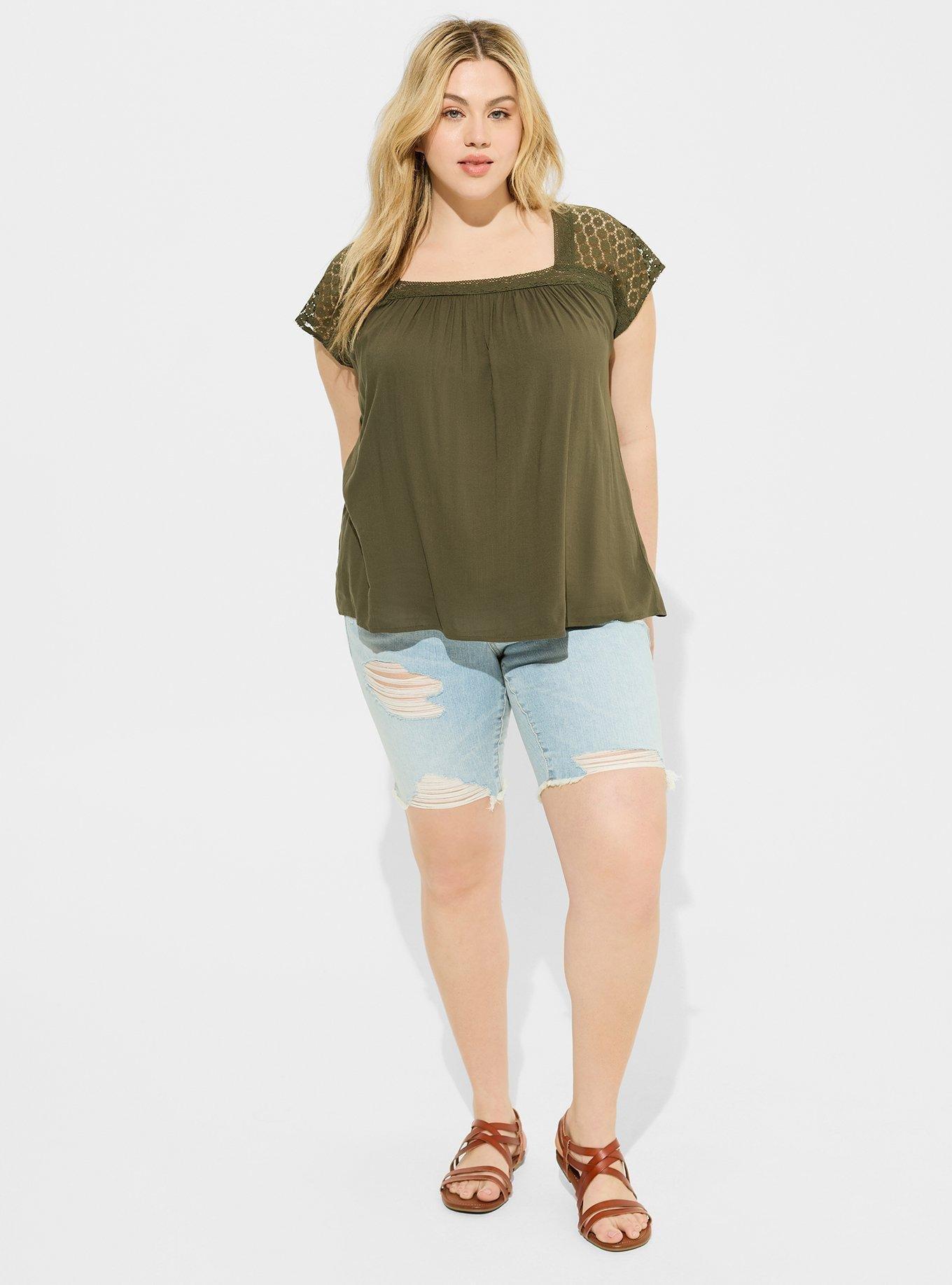 Rayon Slub Lace Short Sleeve Top