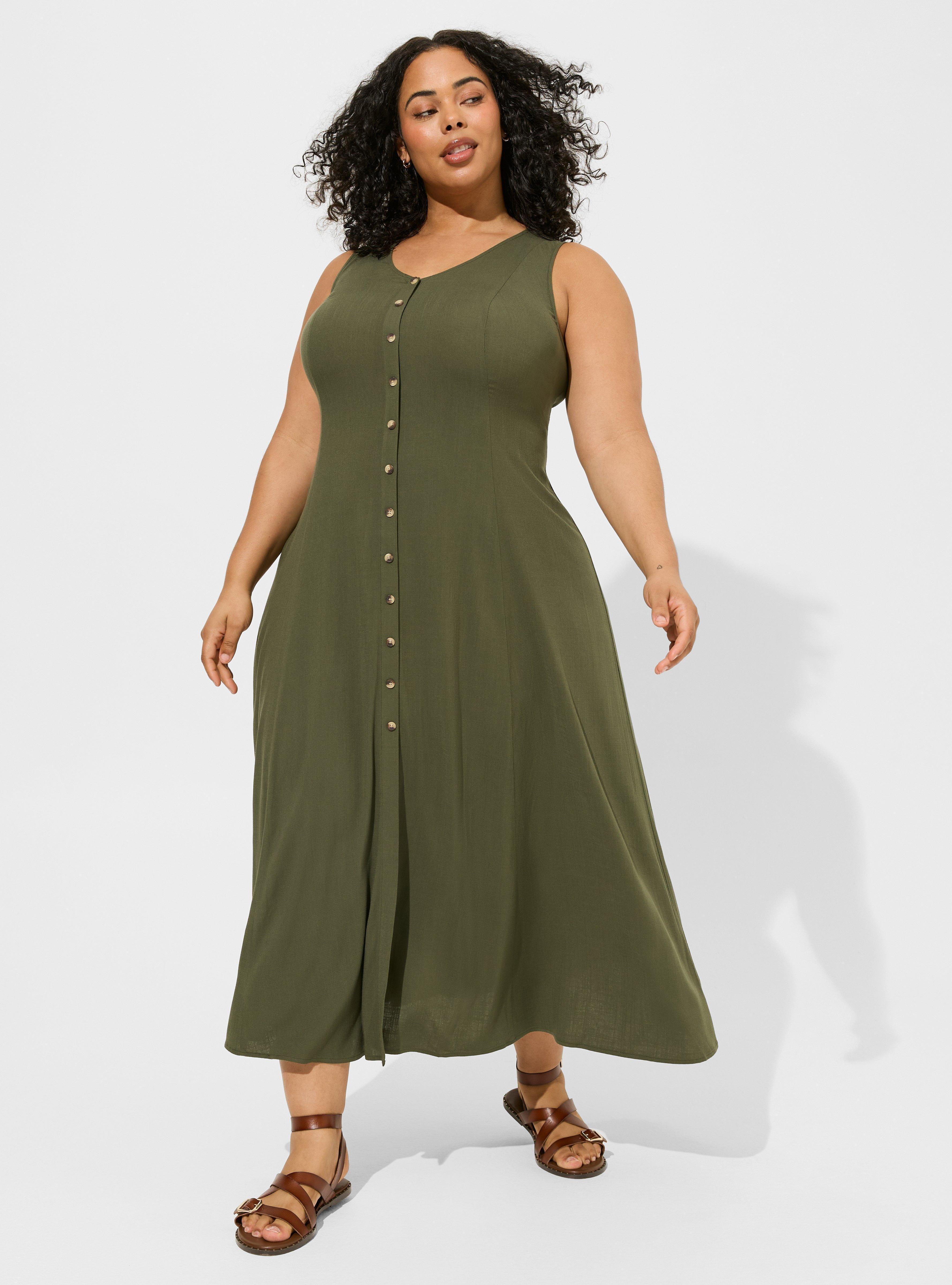 Plus Size - Maxi Rayon Slub Button Front Corset Back Dress - Torrid