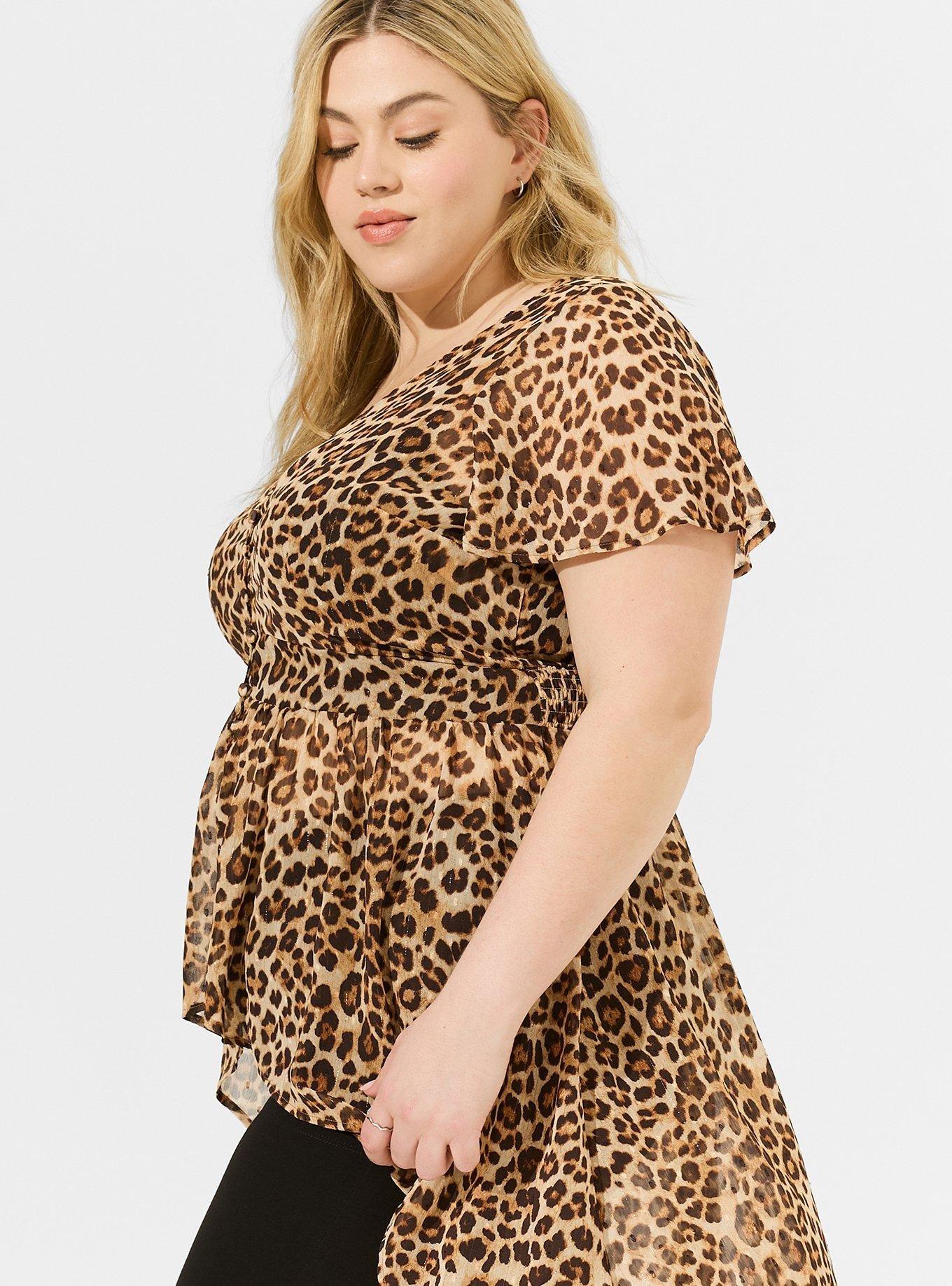 Chiffon Smocked Waist Extreme High Low Top, LEOPARD MOVEMENT DEW, alternate