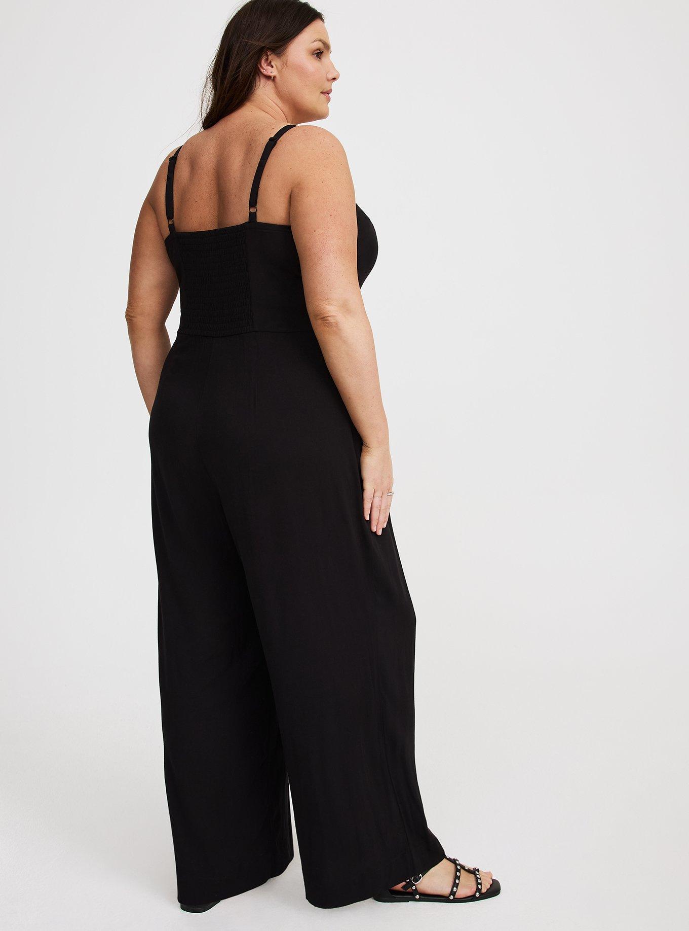 Rayon Slub Tie Front Jumpsuit, DEEP BLACK, alternate