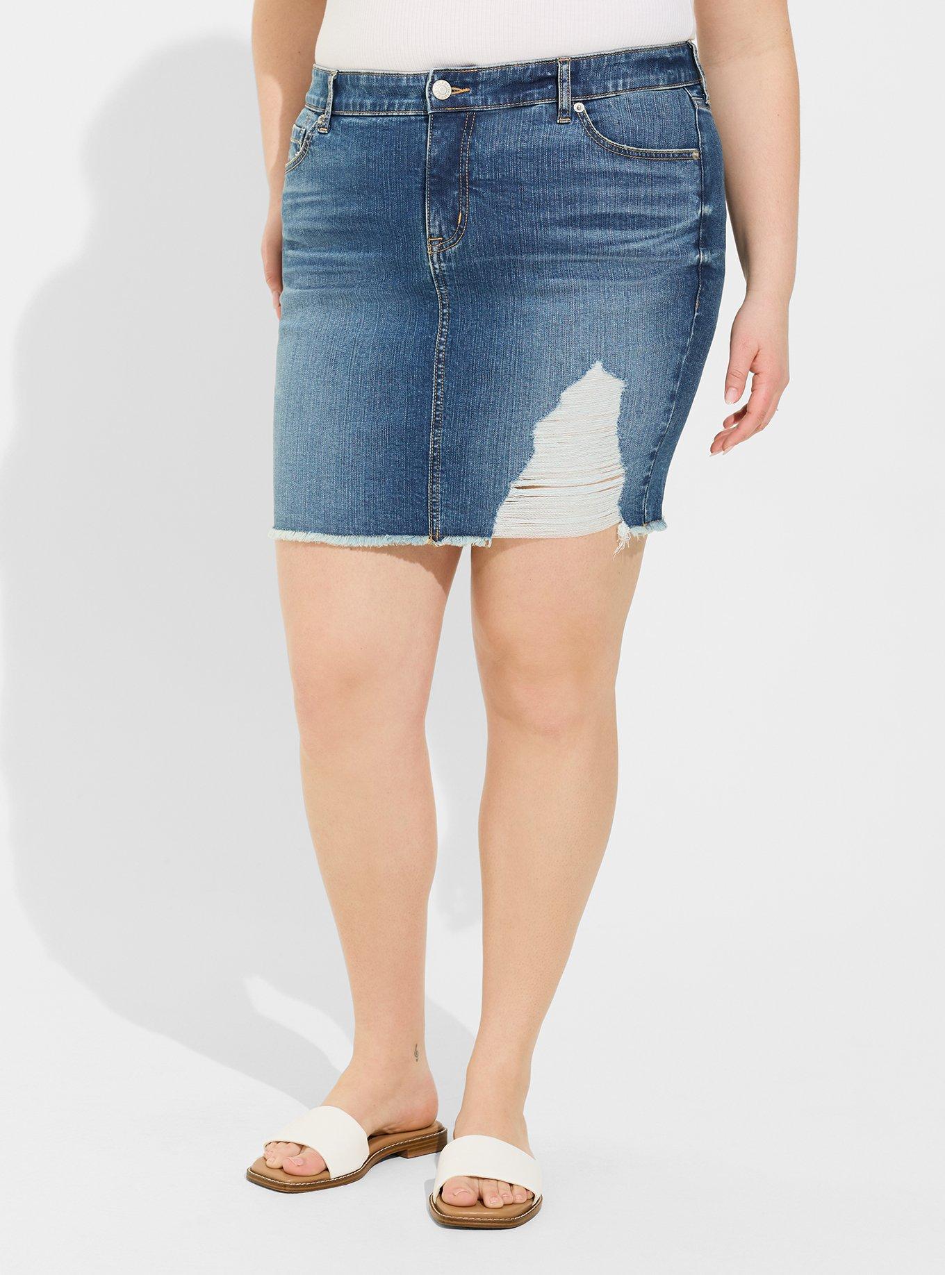 Mini Denim Destructed Skirt