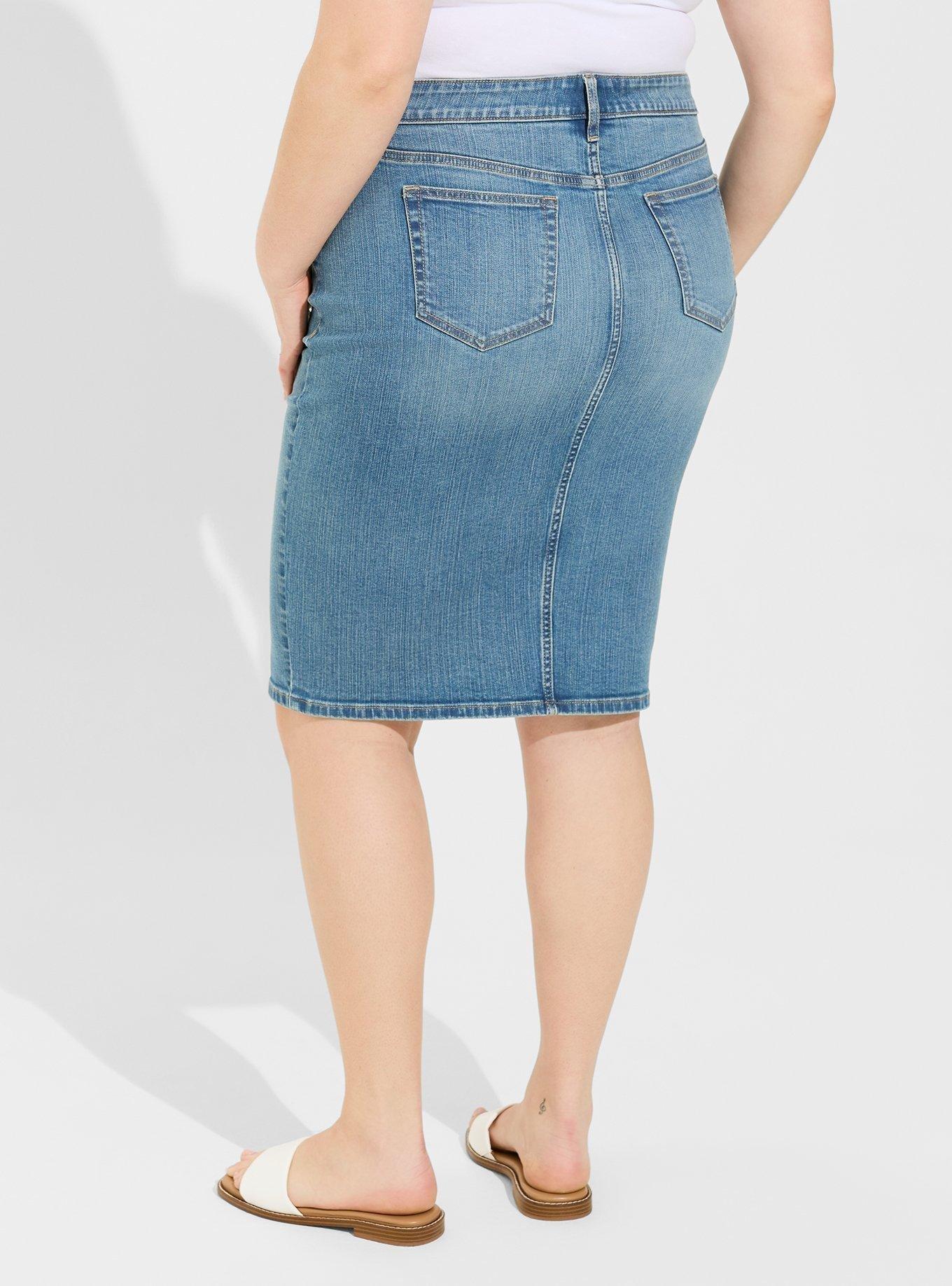 Midi Denim Button Front Skirt