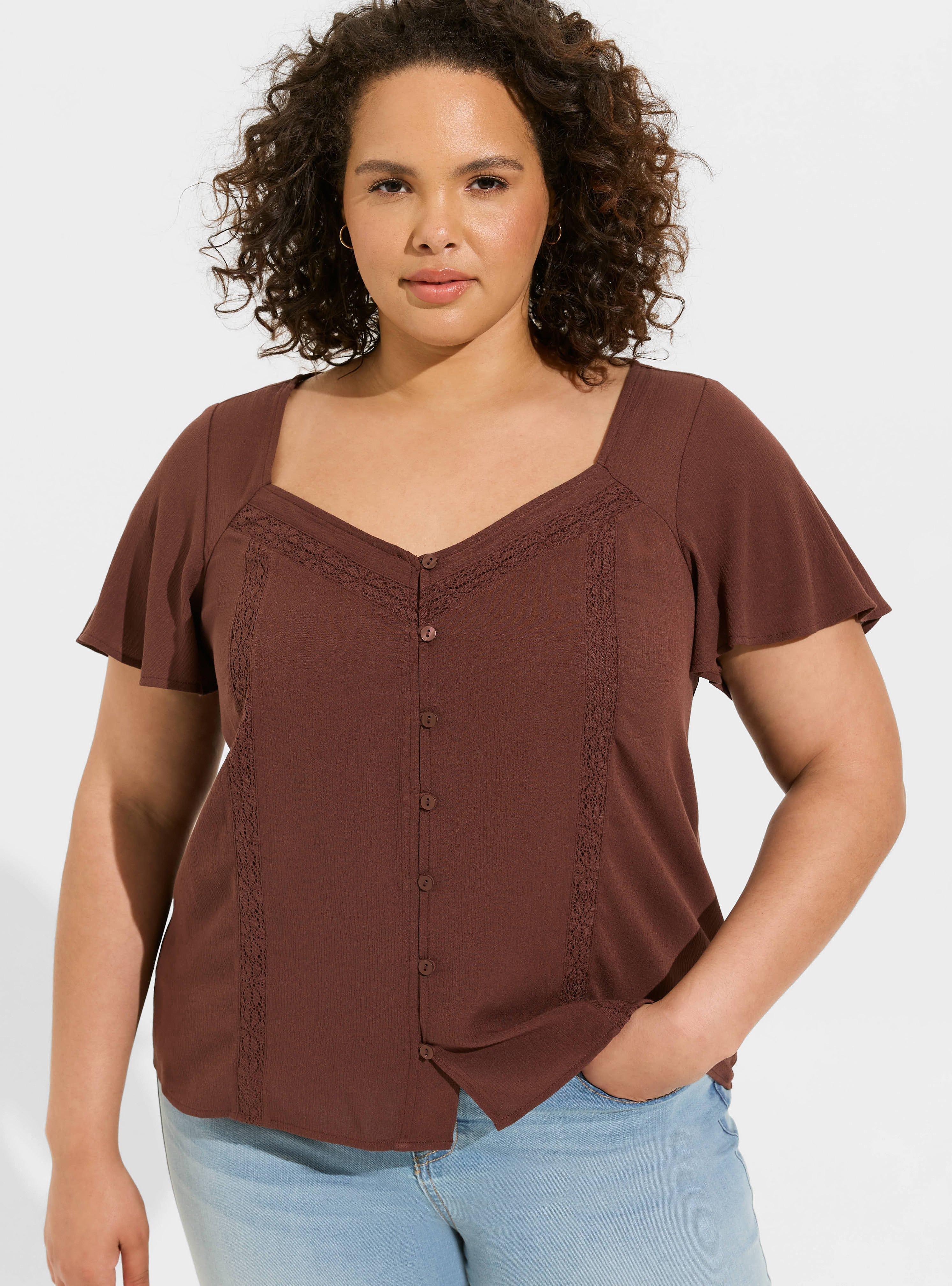 Gauze Button Front Flutter Sleeve Top