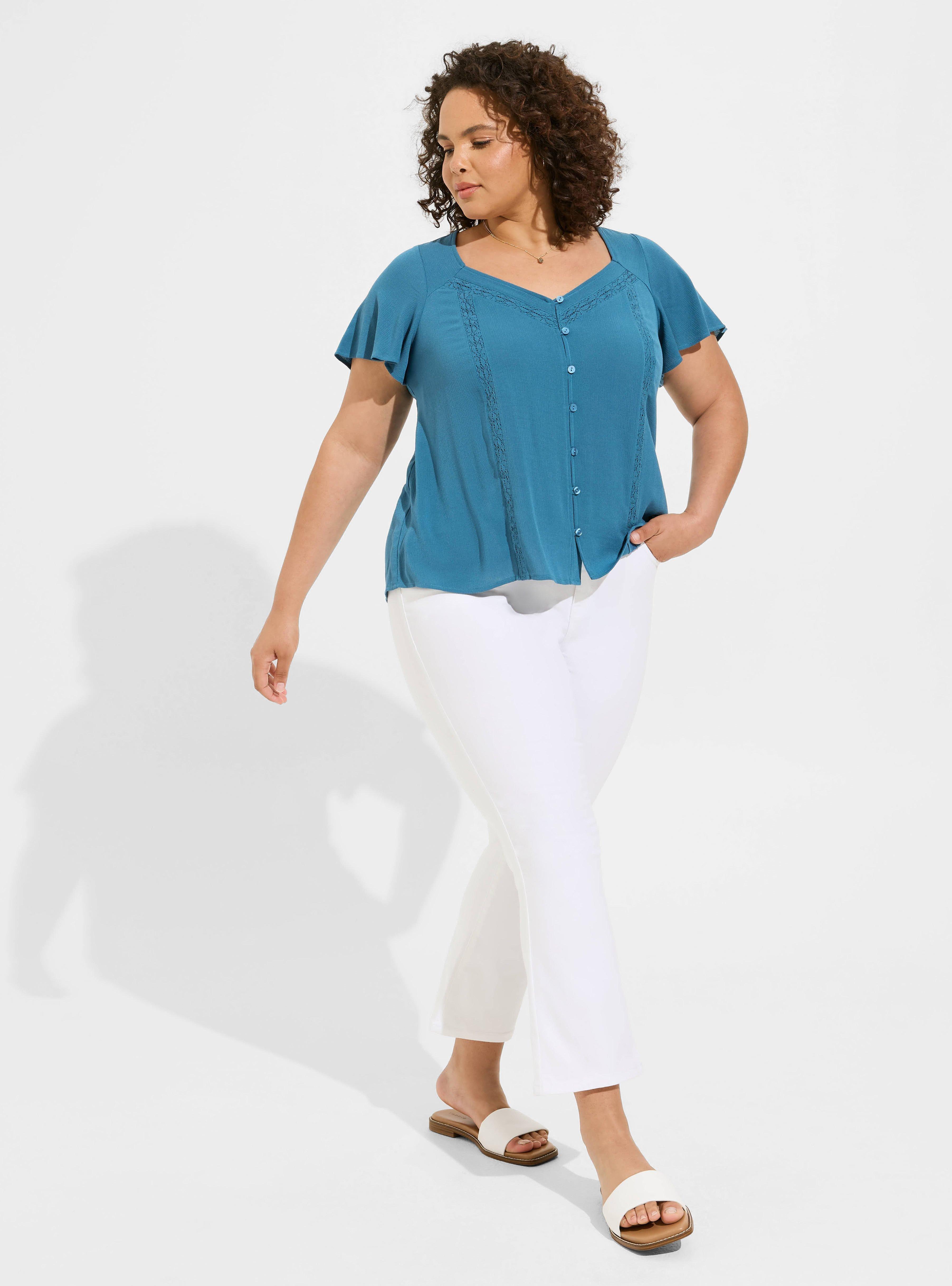 Gauze Button Front Flutter Sleeve Top