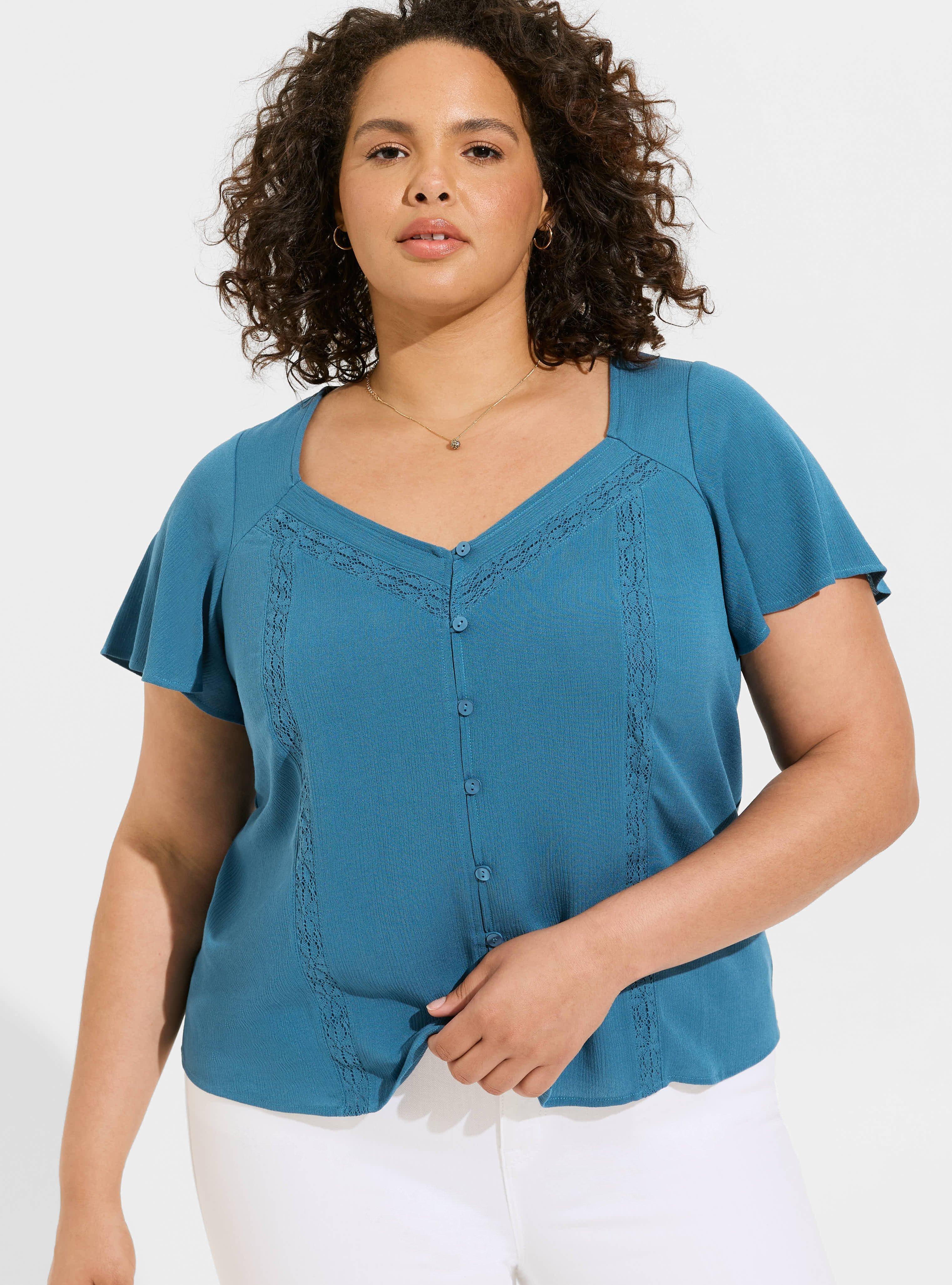 Gauze Button Front Flutter Sleeve Top