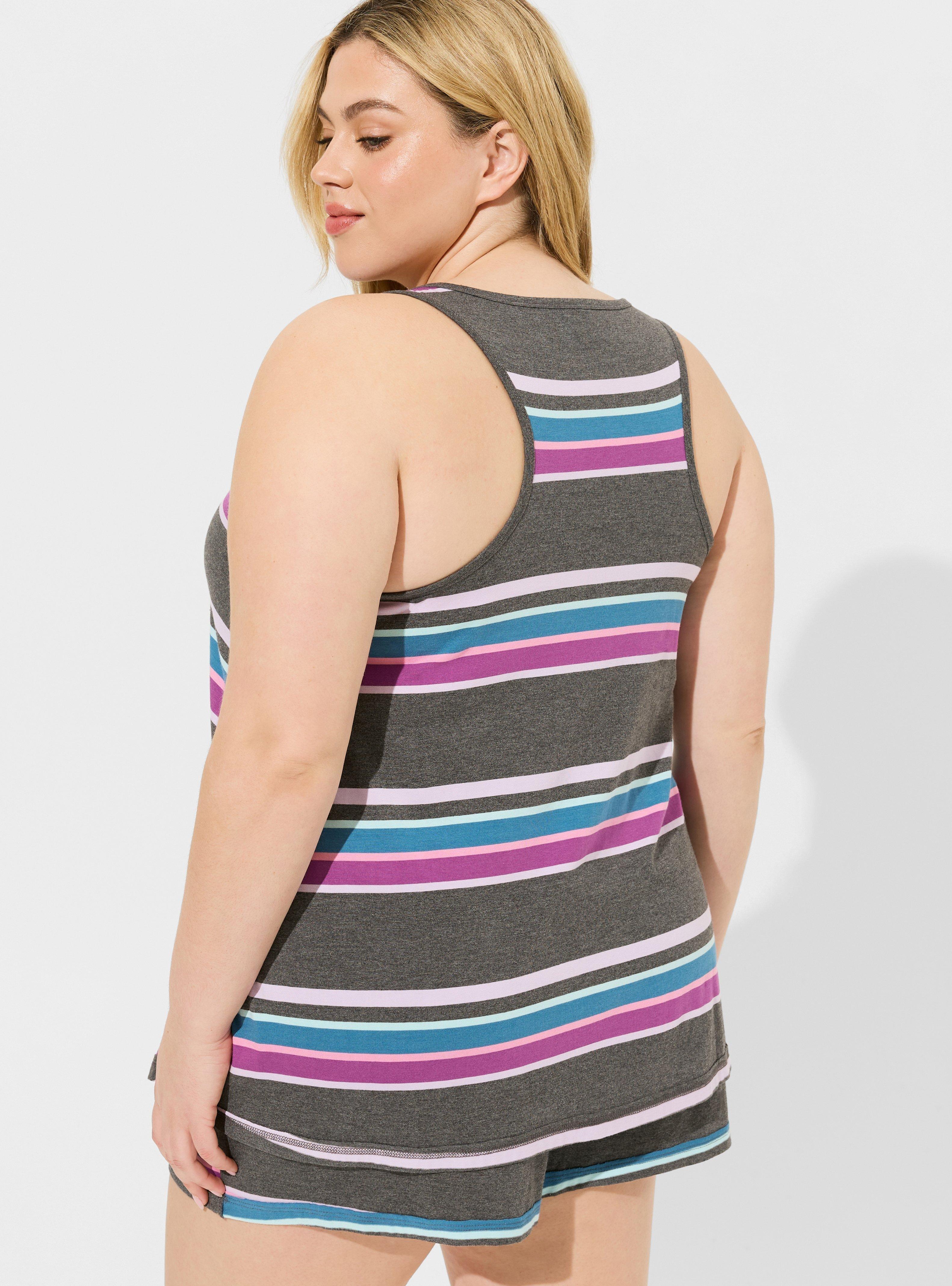 Cotton Modal V-Neck Sleeveless Lounge Swing Tank, MULTI STRIPE, alternate