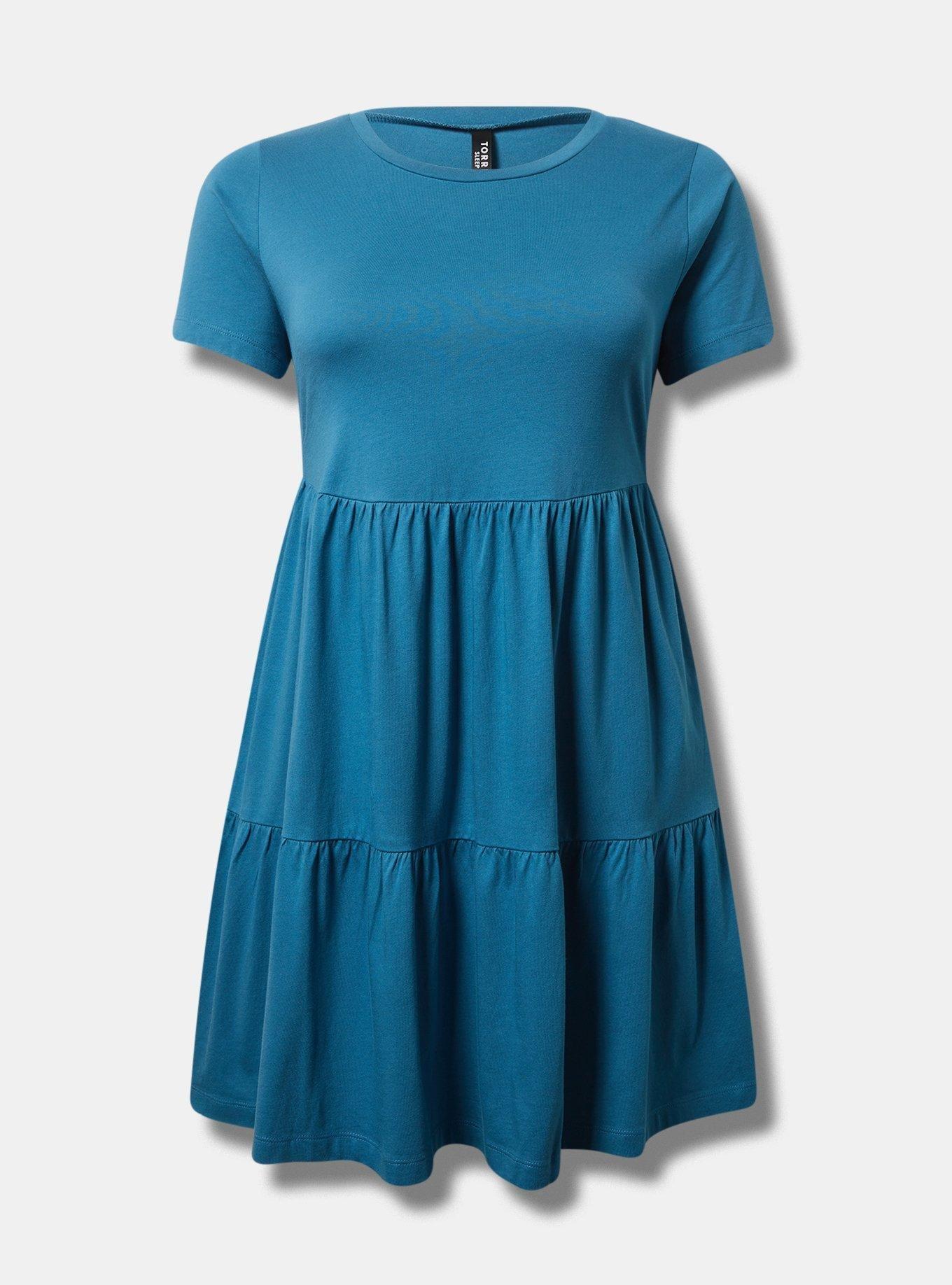 Cotton Modal Babydoll Lounge Dress, BLUESTEEL, hi-res