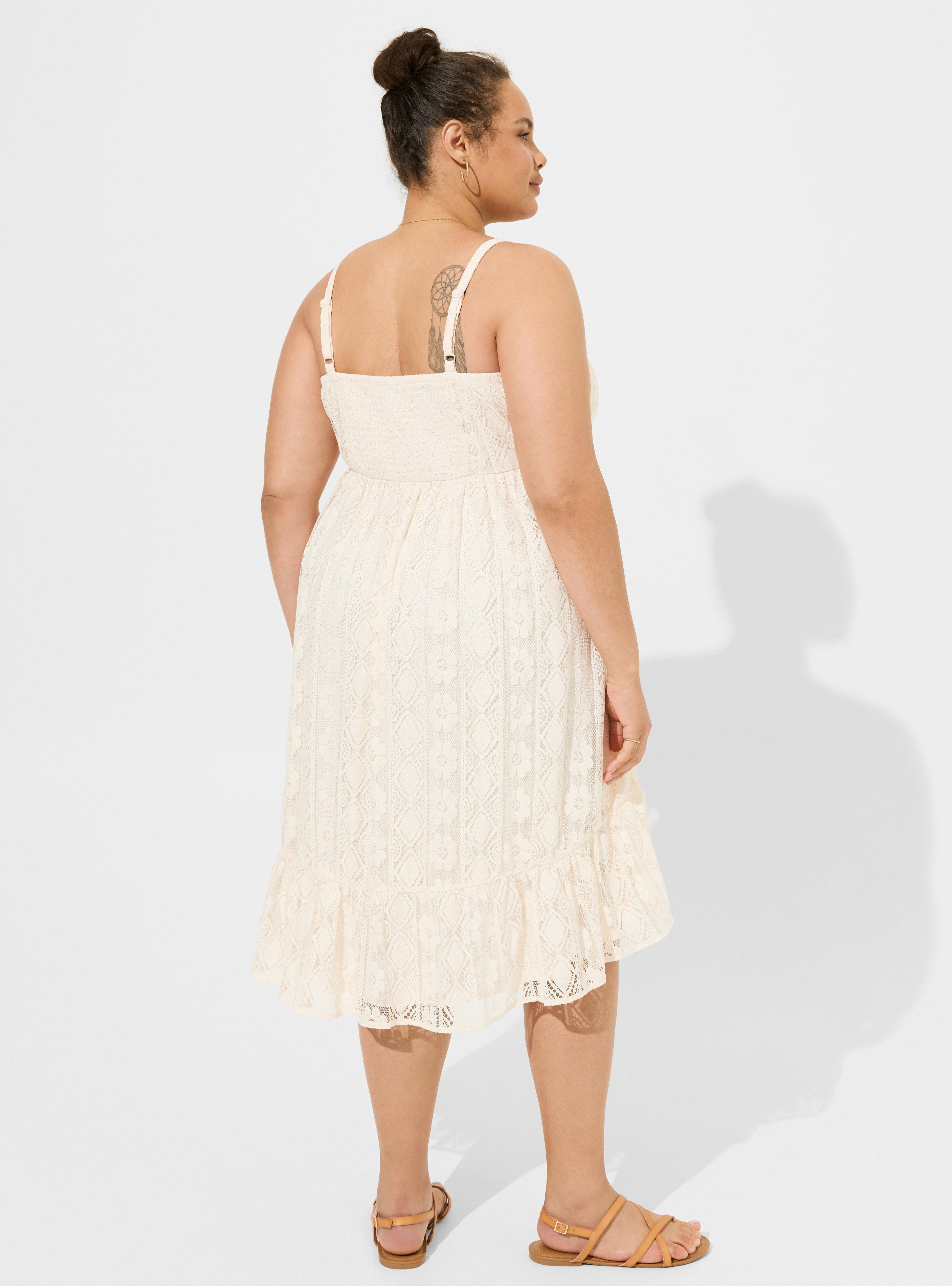 Midi Lace Crochet Trim Hi-Low Dress