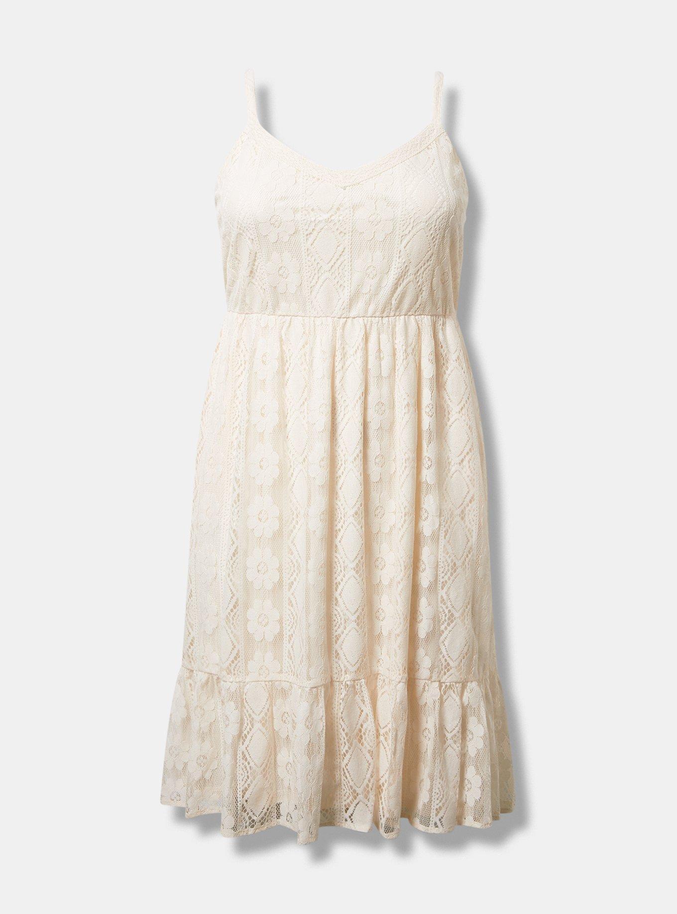 Midi Lace Crochet Trim Hi-Low Dress