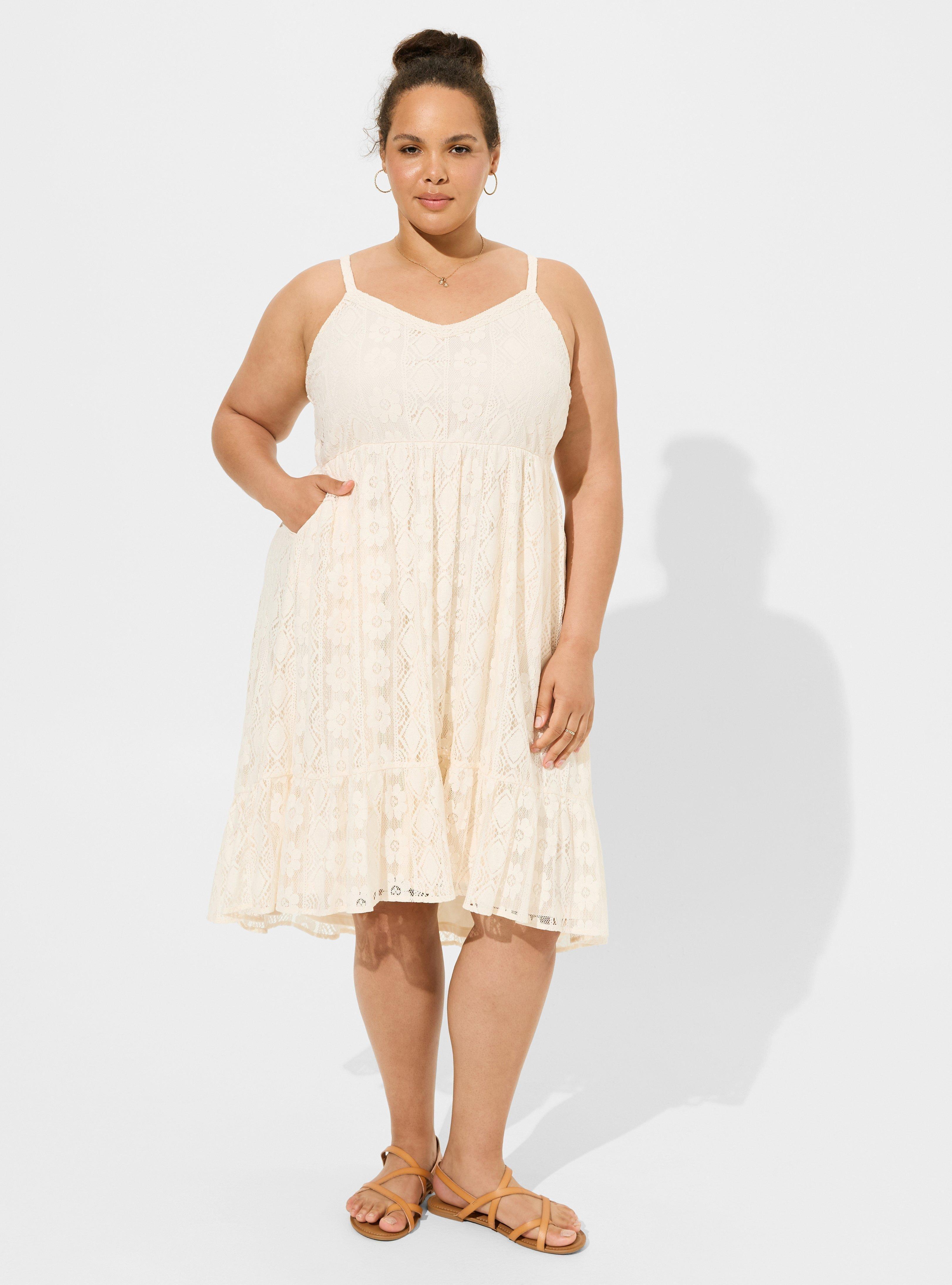 Midi Lace Crochet Trim Hi-Low Dress