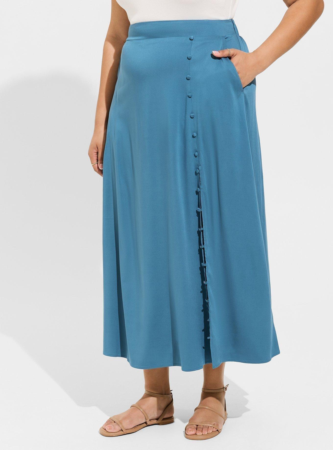 Maxi Stretch Challis Button Slit Skirt