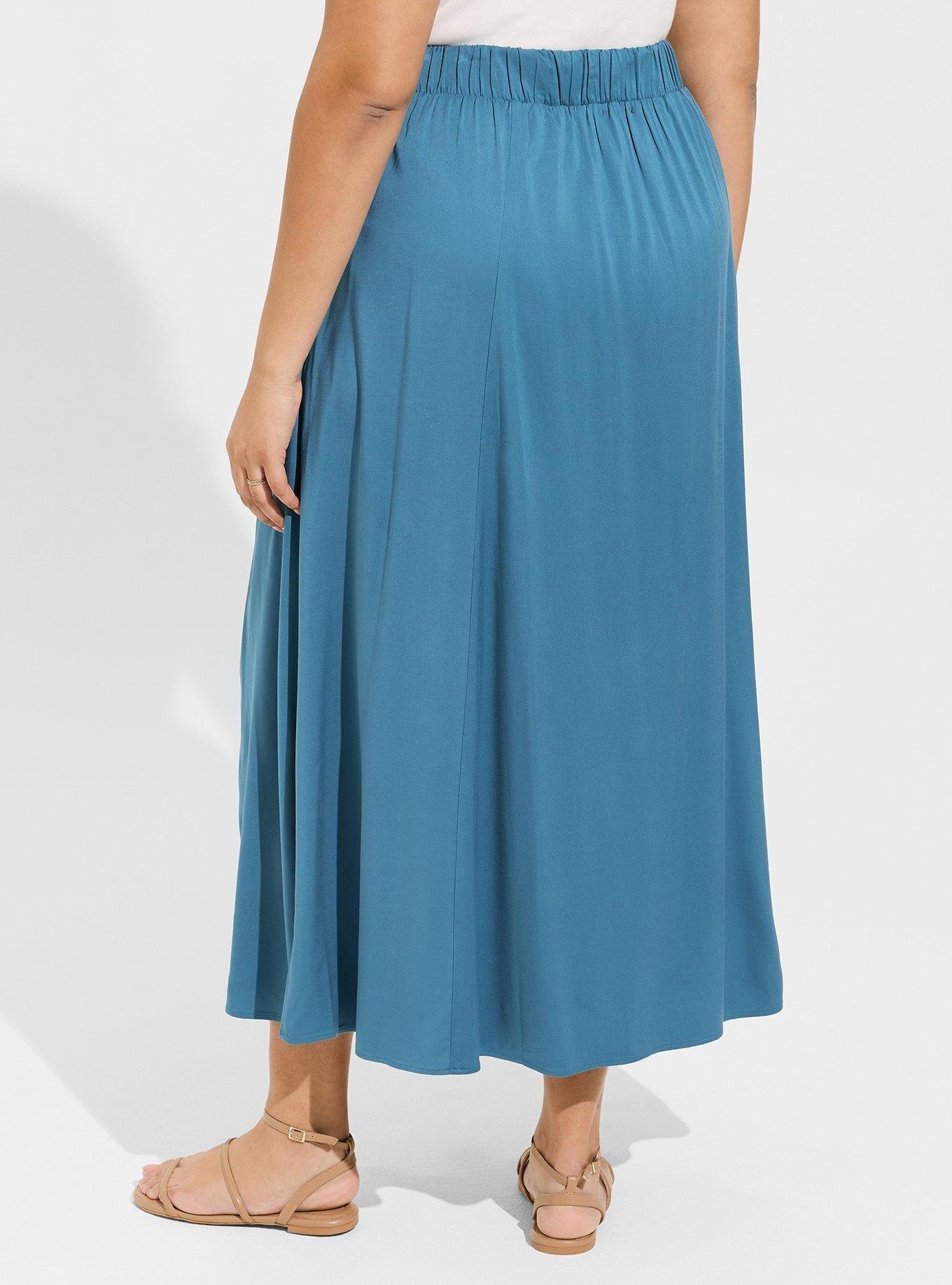 Maxi Stretch Challis Button Slit Skirt