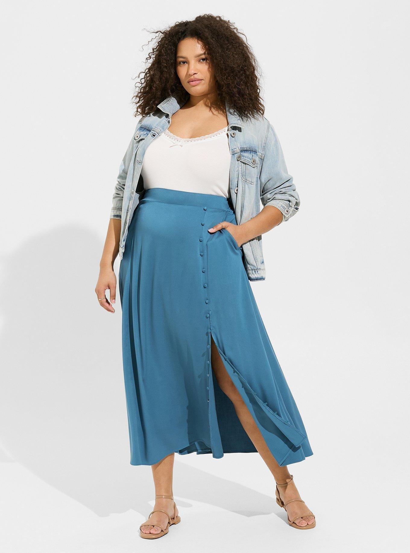 Maxi Stretch Challis Button Slit Skirt