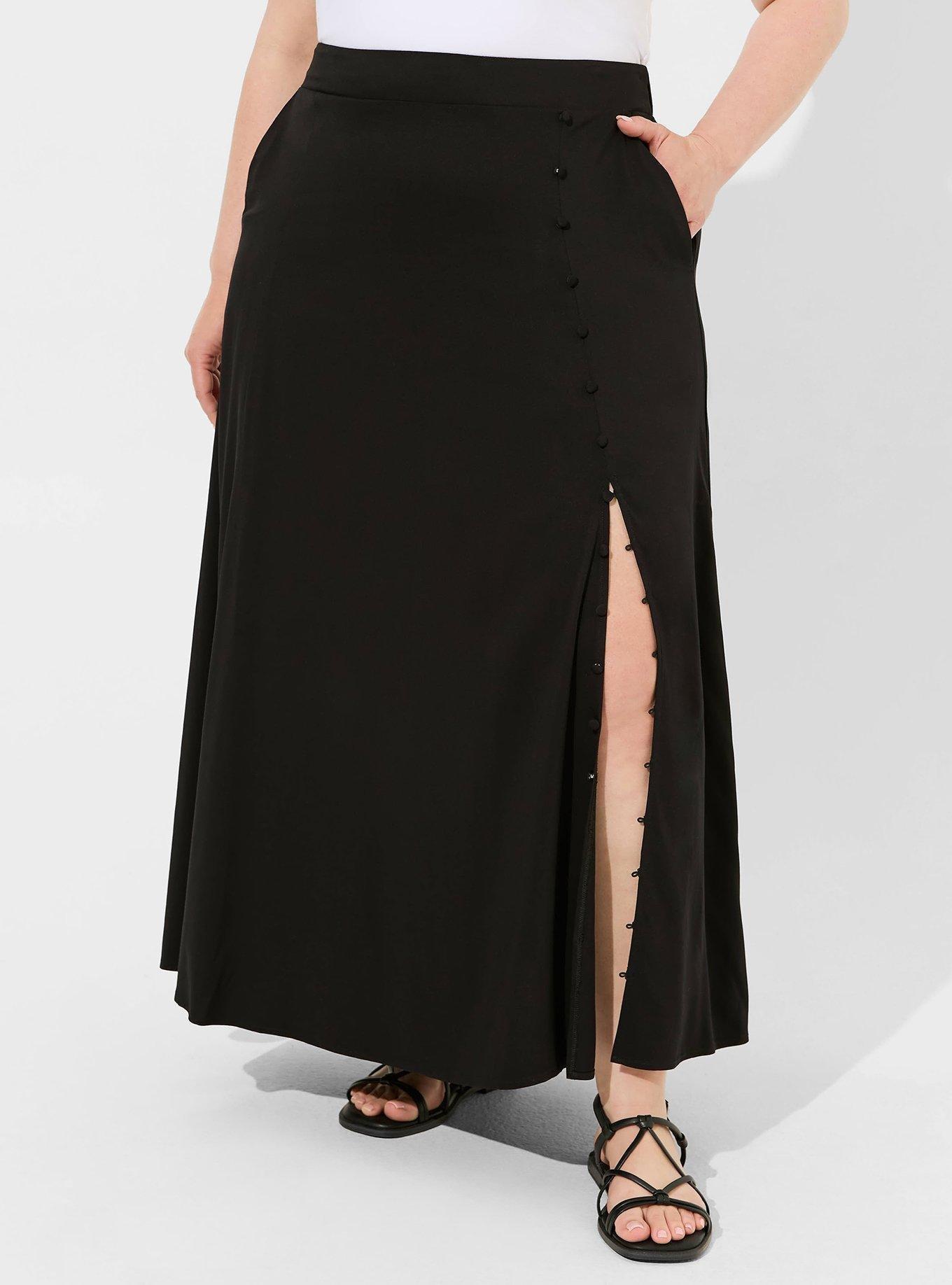 Maxi Stretch Challis Button Slit Skirt