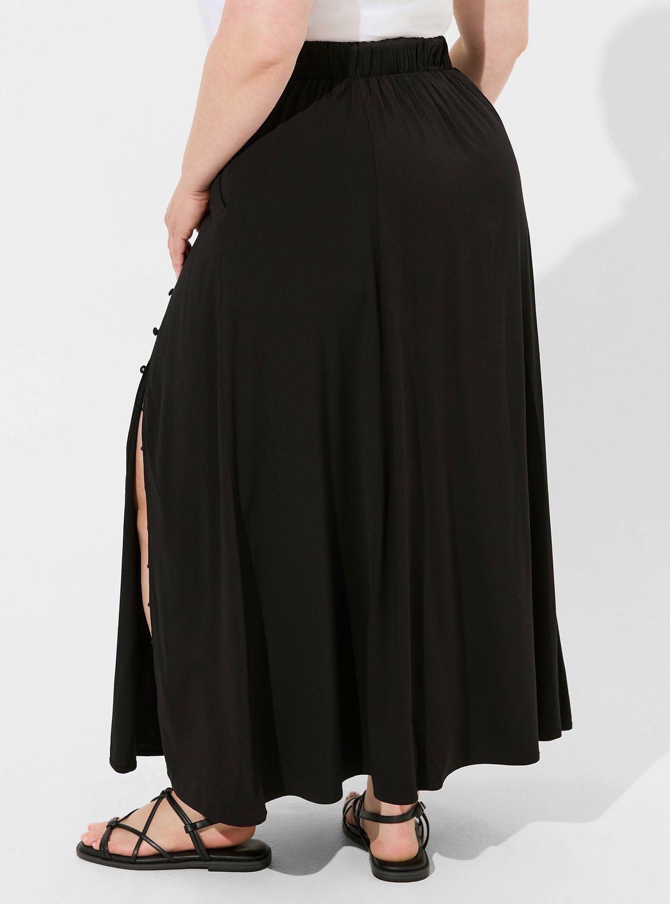 Maxi Stretch Challis Button Slit Skirt