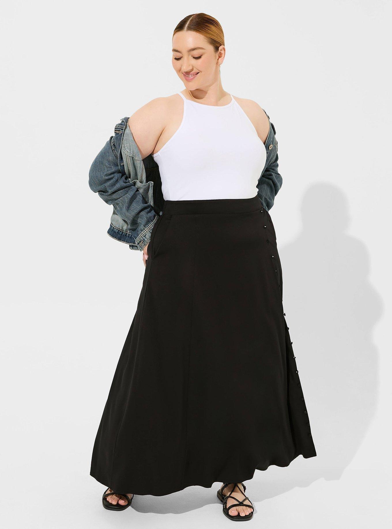 Maxi Stretch Challis Button Slit Skirt