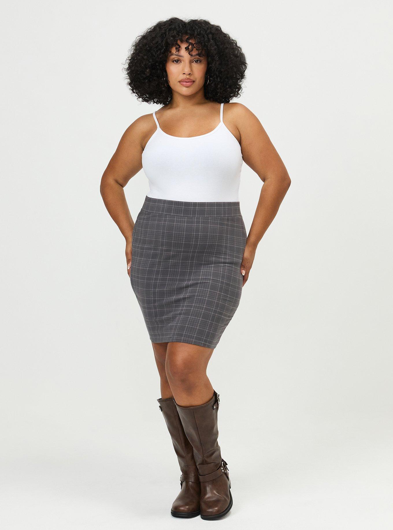 Plus Size Signature Waist Mini Skirt, TOWN PLAID GREY, hi-res