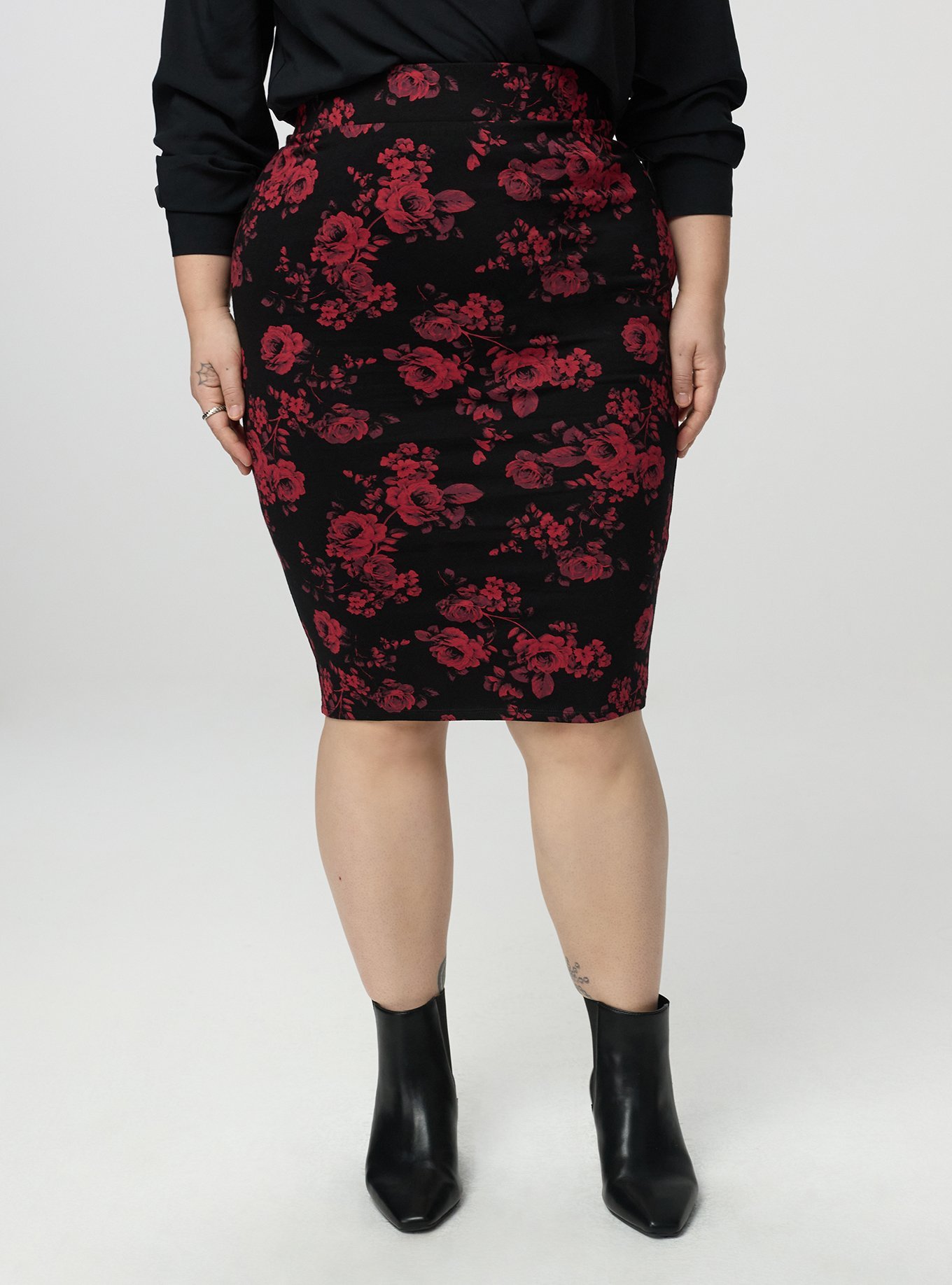 Signature Waist Pencil Skirt, ROSETTA FLORAL CRIMSON, alternate