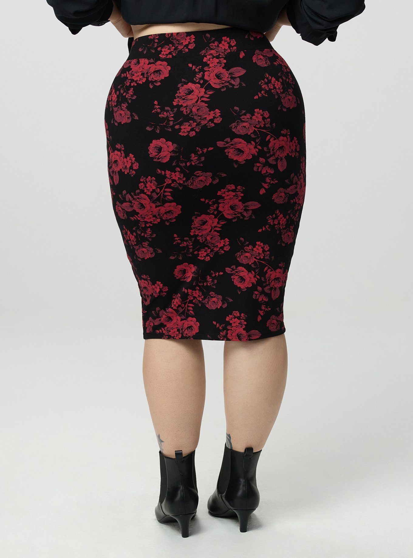 Signature Waist Pencil Skirt, ROSETTA FLORAL CRIMSON, alternate