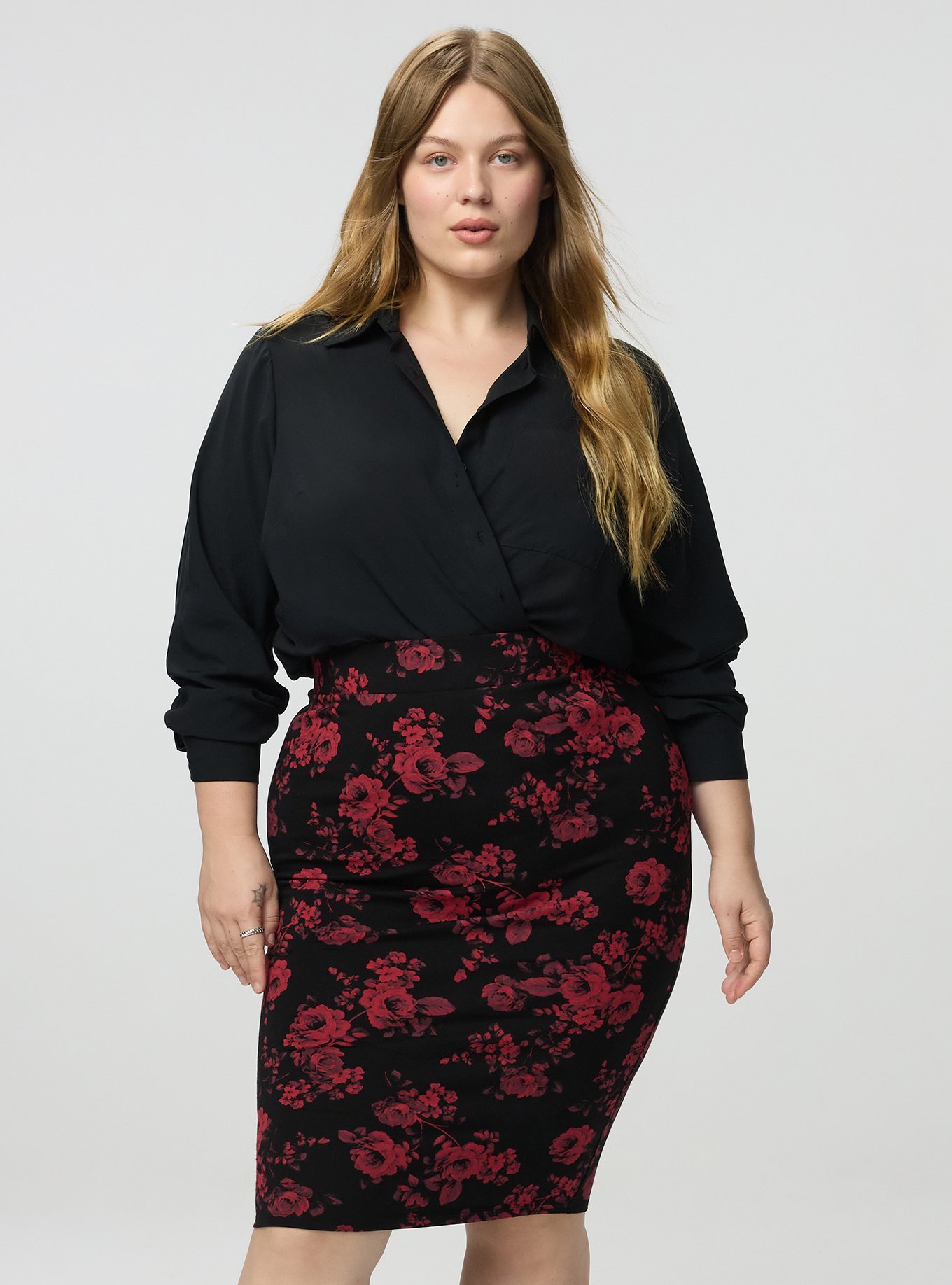 Signature Waist Pencil Skirt, ROSETTA FLORAL CRIMSON, hi-res