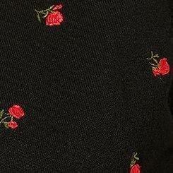 Betsey Johnson Embroidered Rose  Elbow Sleeve Shrug, DEEP BLACK, swatch
