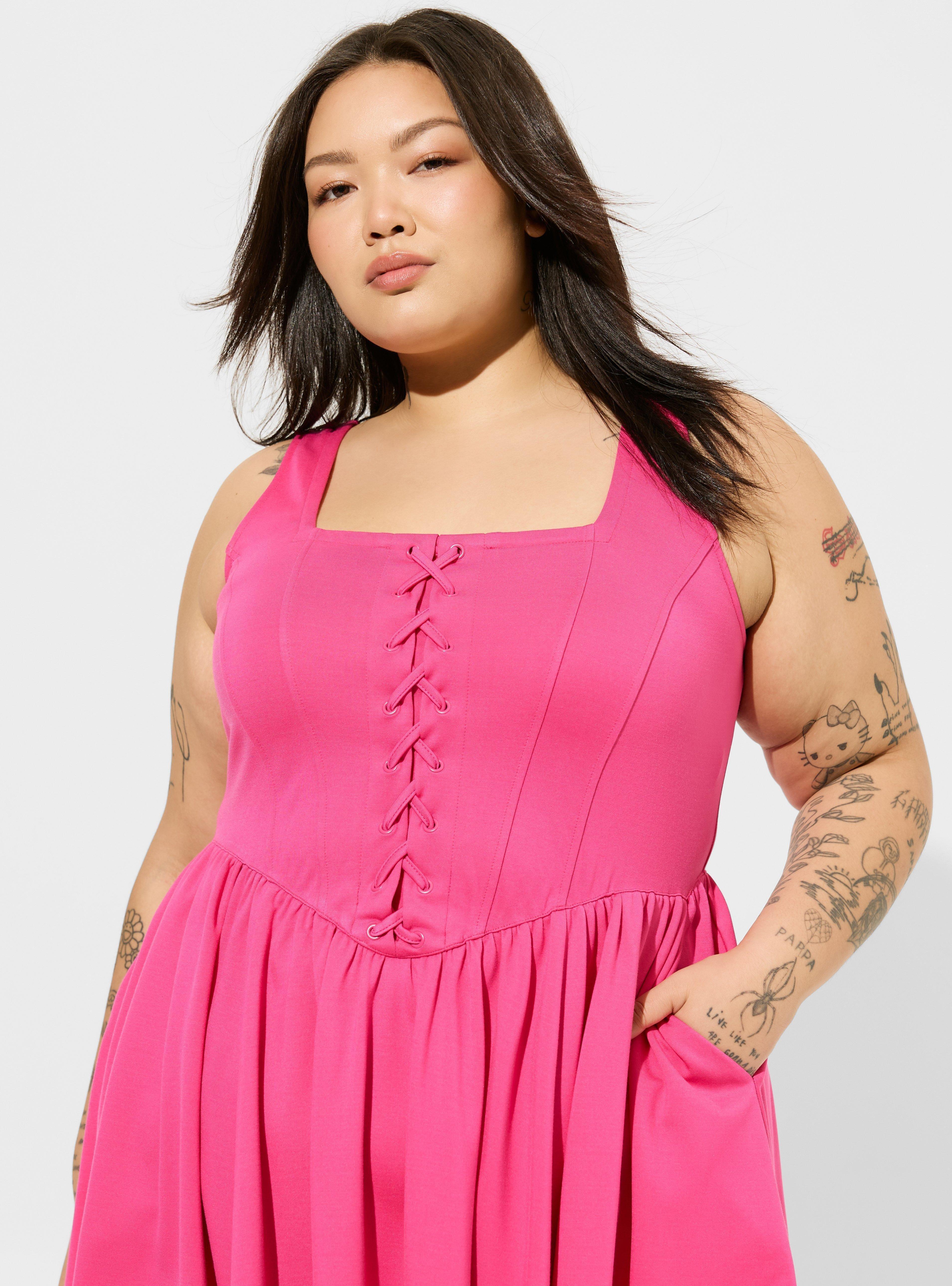Plus Size - Betsey Johnson Ponte Lace-Up Skater Mini Dress - Torrid