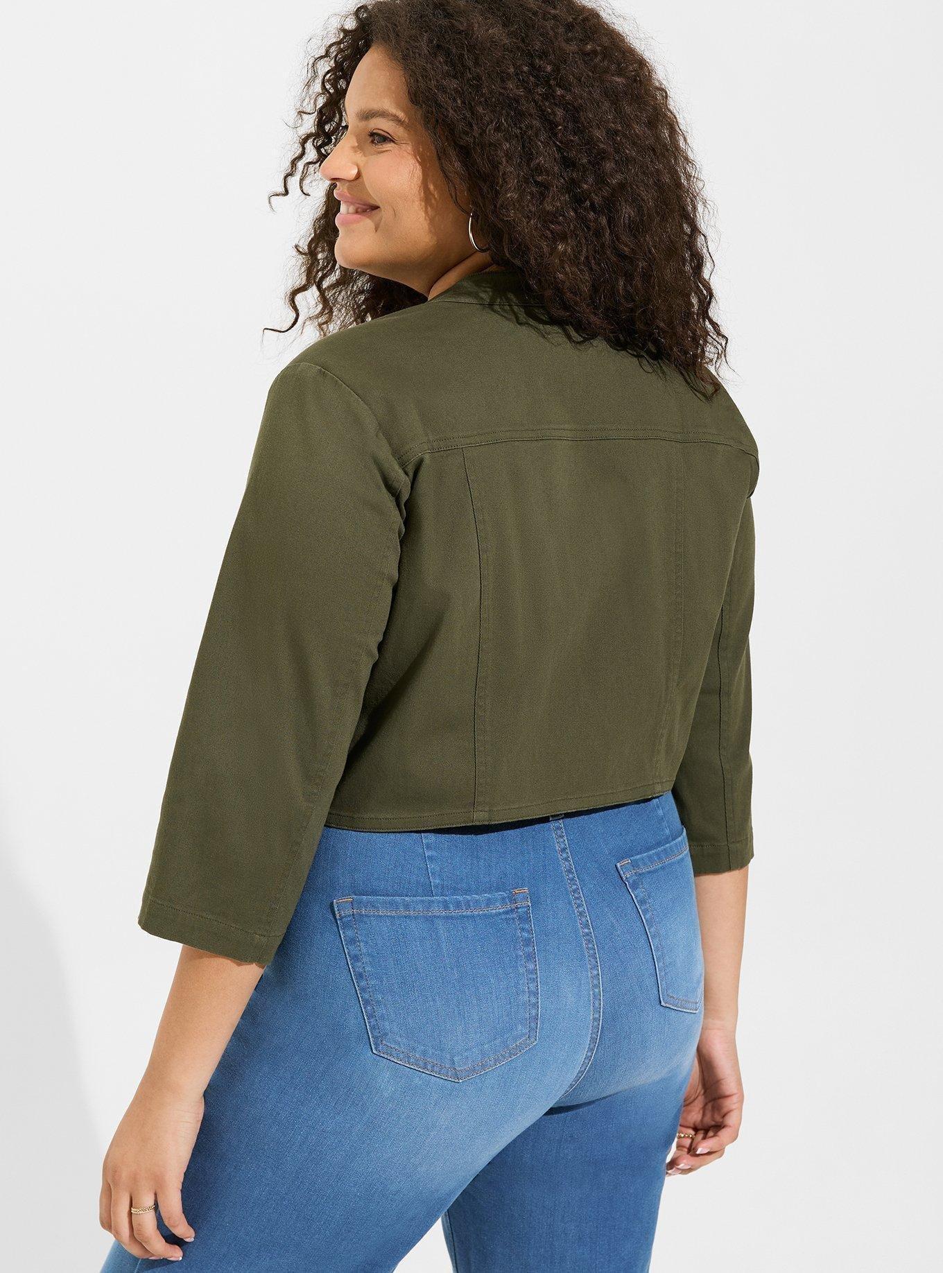 Washed Twill Denim Crop Military Jacket