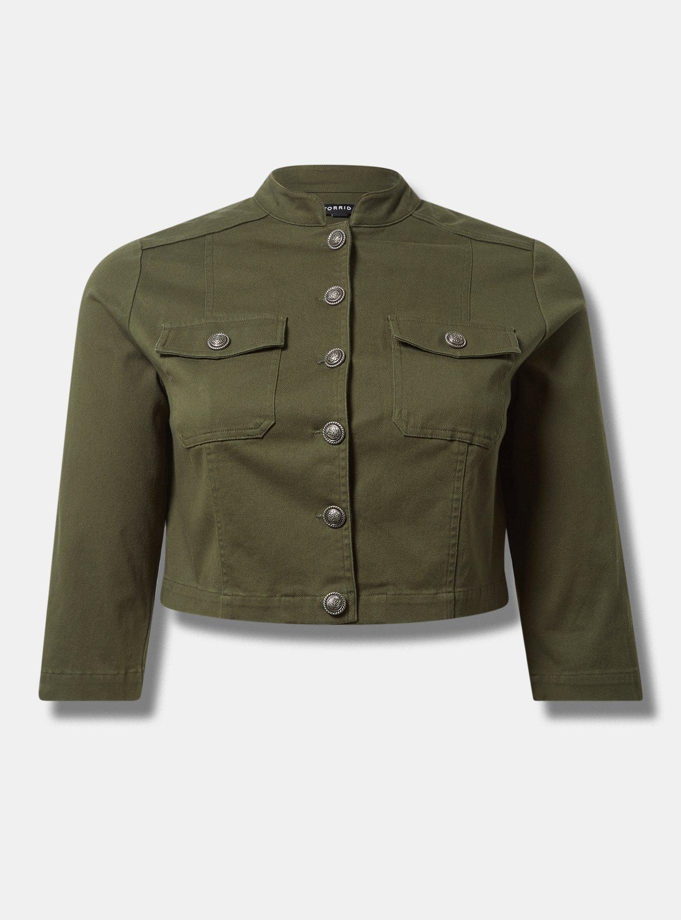 Washed Twill Denim Crop Military Jacket