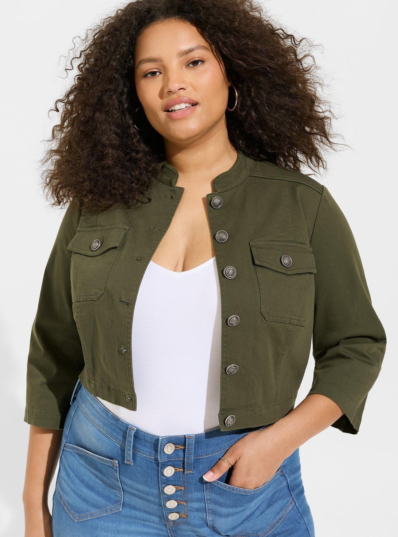 Washed Twill Denim Crop Military Jacket