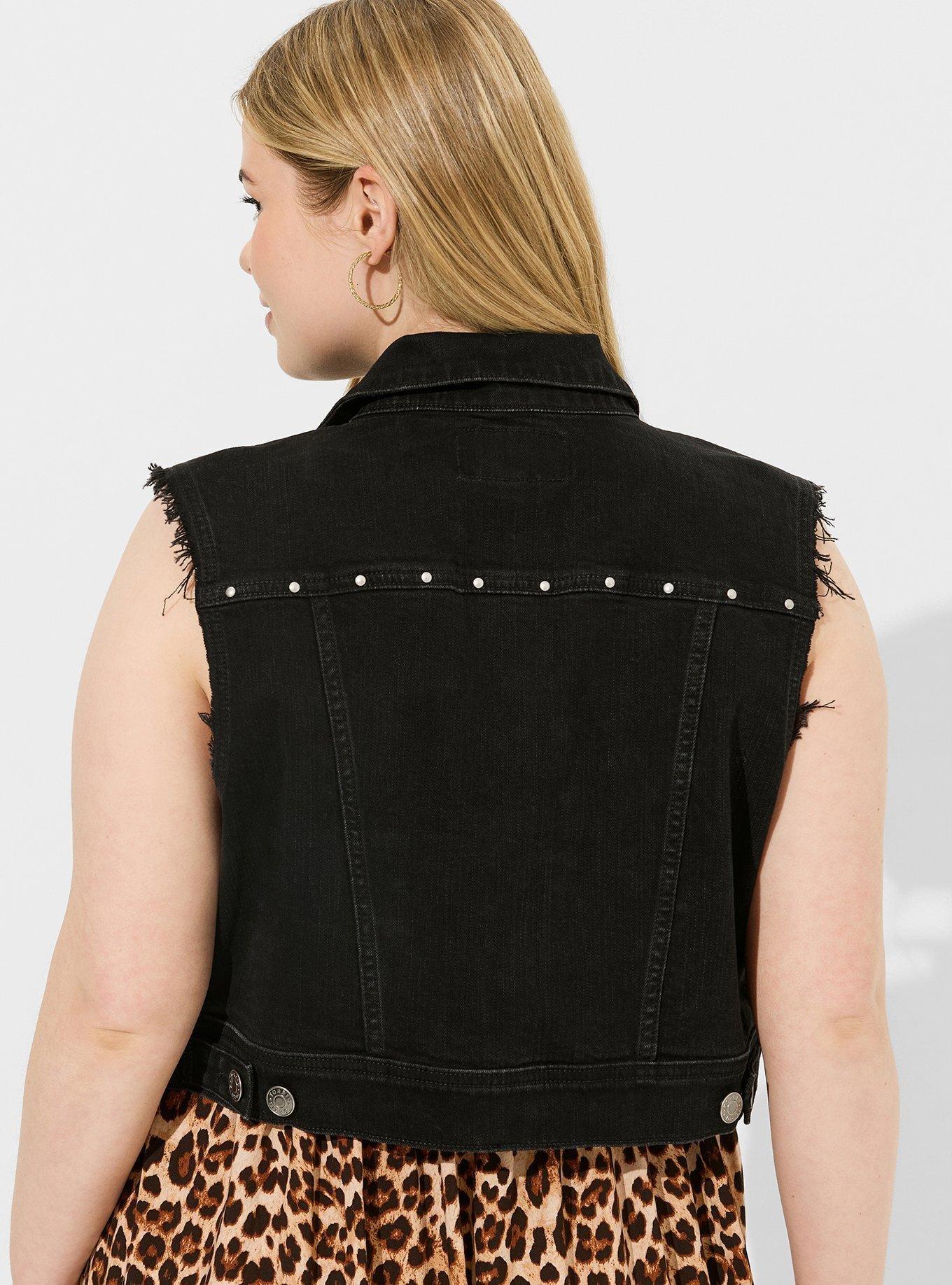 Denim Studded Crop Vest, DARK MATTER, alternate