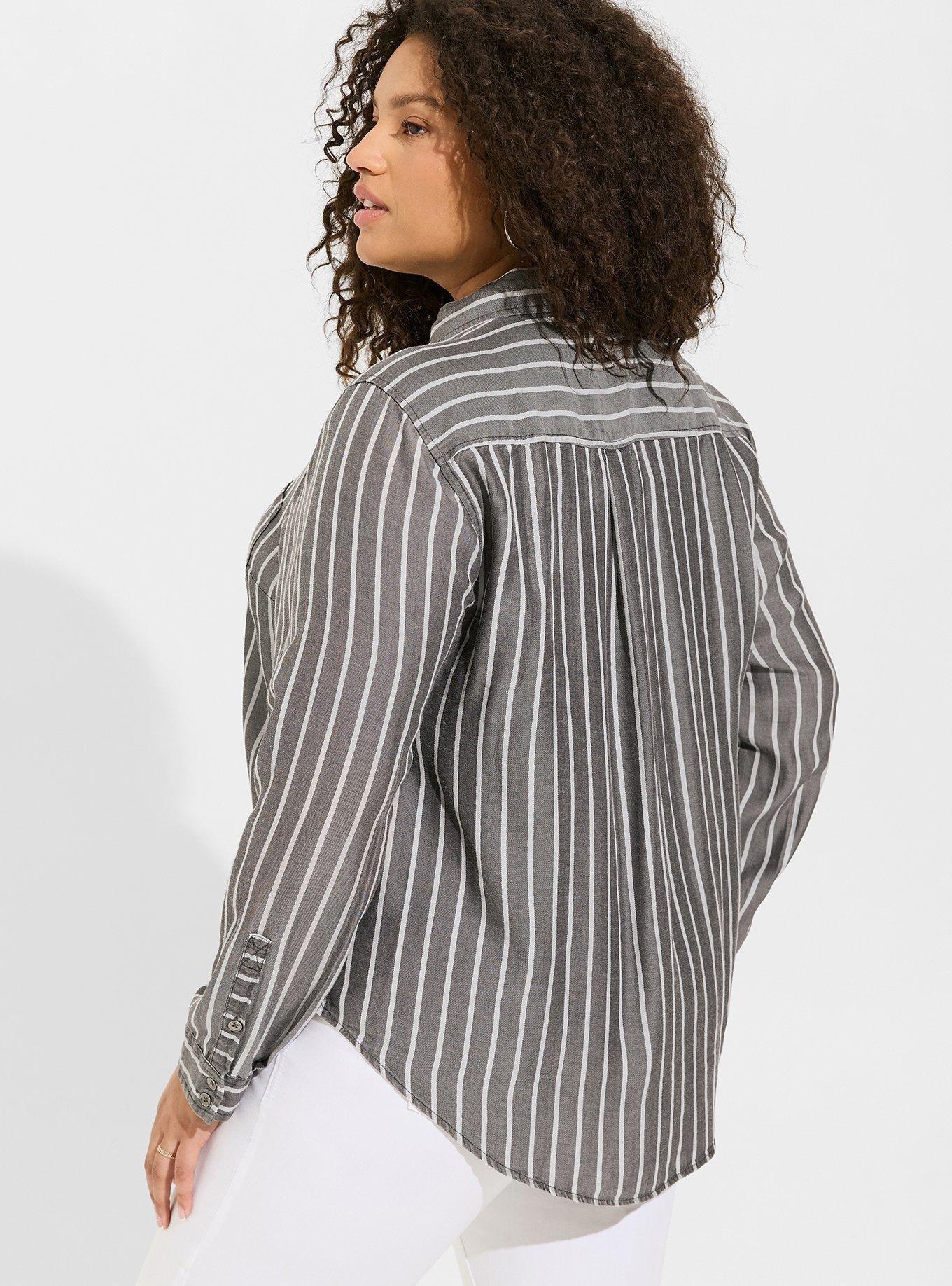 Lizzie Chambray Button Up Long Sleeve Shirt, CHAI STRIPE DEW, alternate