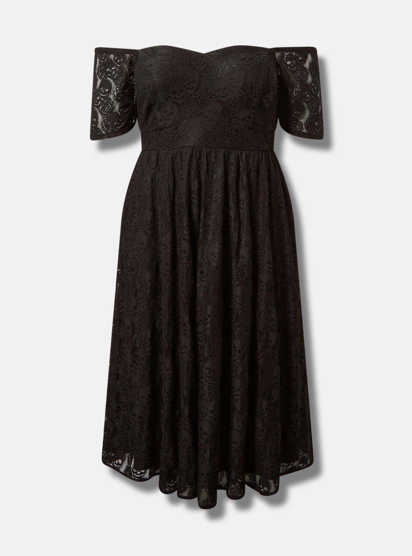 Plus Size - Betsey Johnson Skull Lace Off-Shoulder Midi