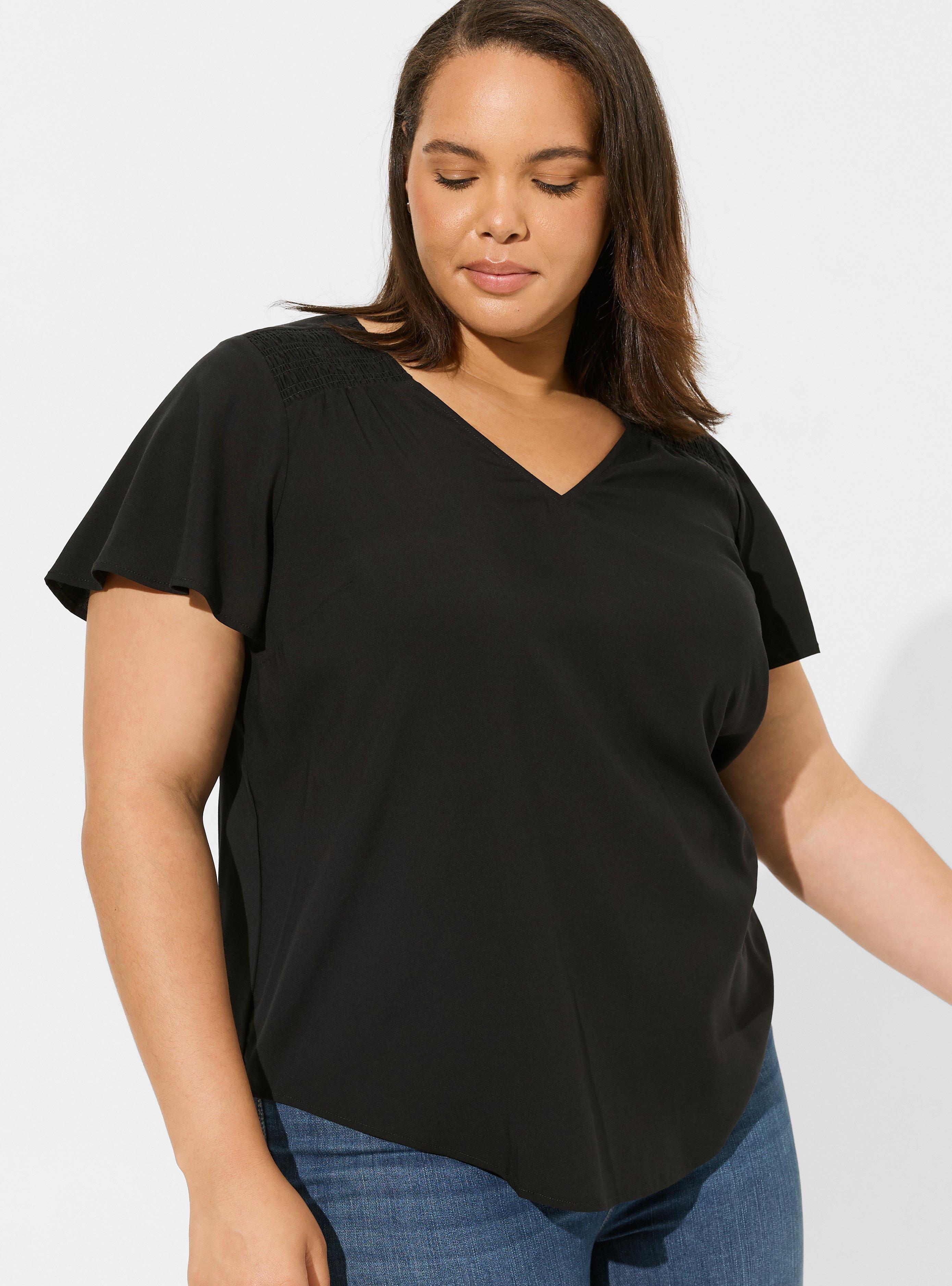 Challis Flutter Sleeve Blouse, DEEP BLACK, alternate