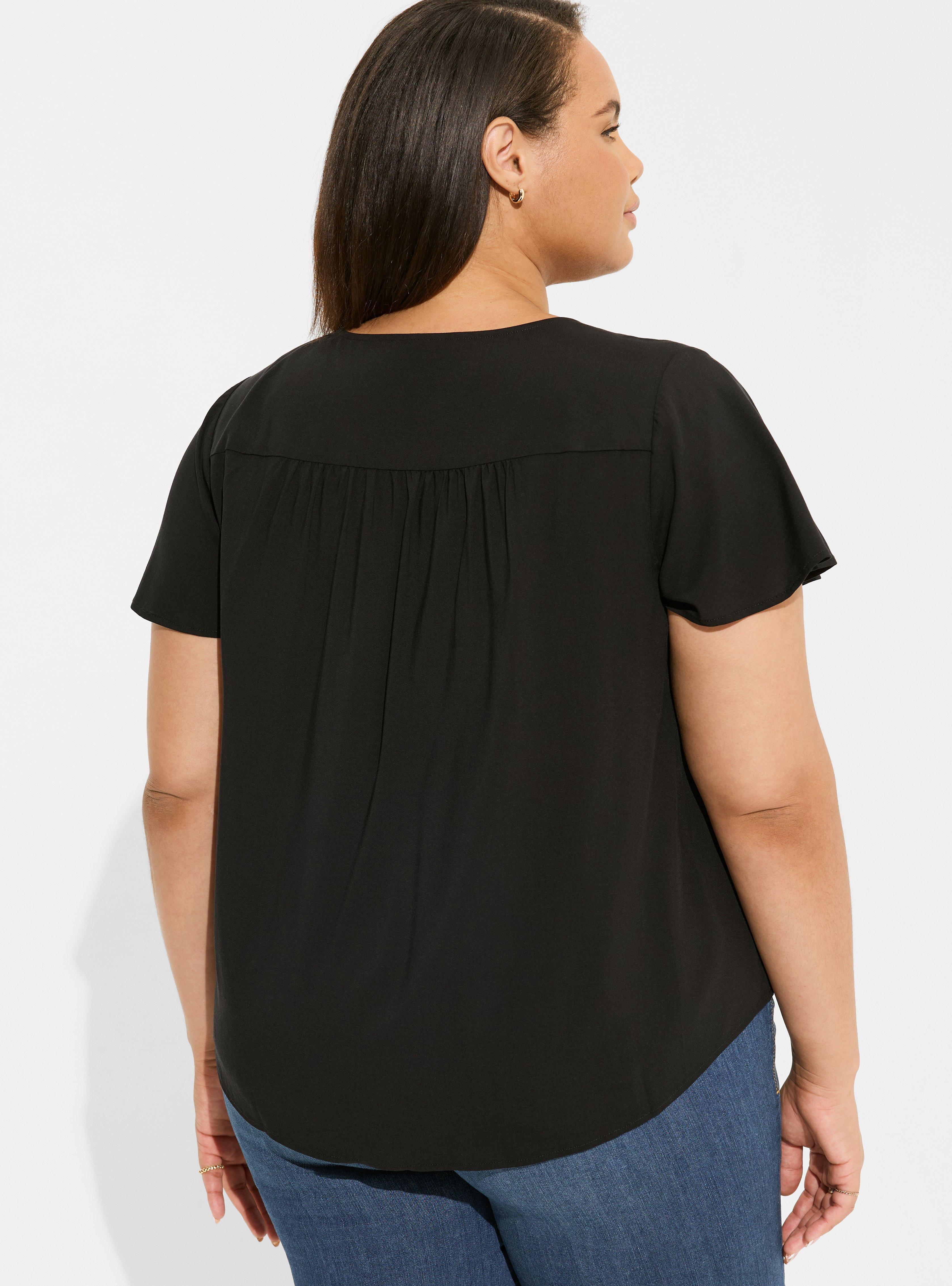 Challis Flutter Sleeve Blouse, DEEP BLACK, alternate