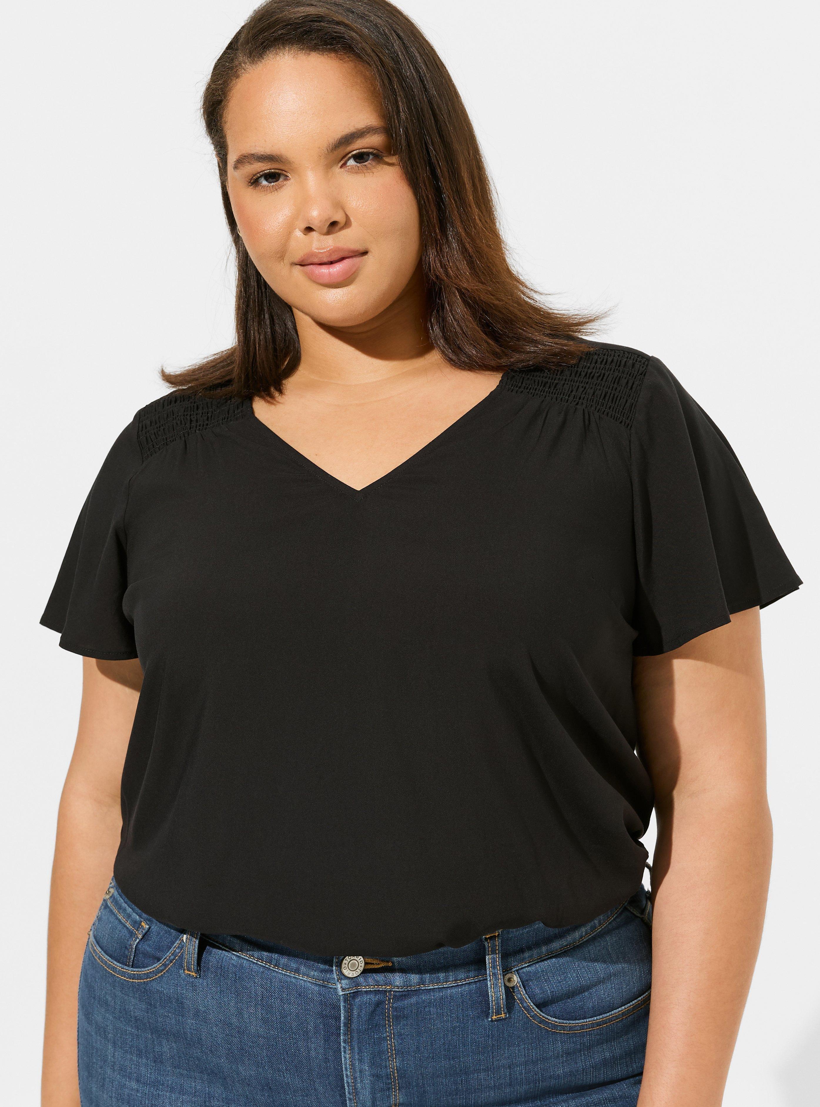 Challis Flutter Sleeve Blouse, DEEP BLACK, alternate