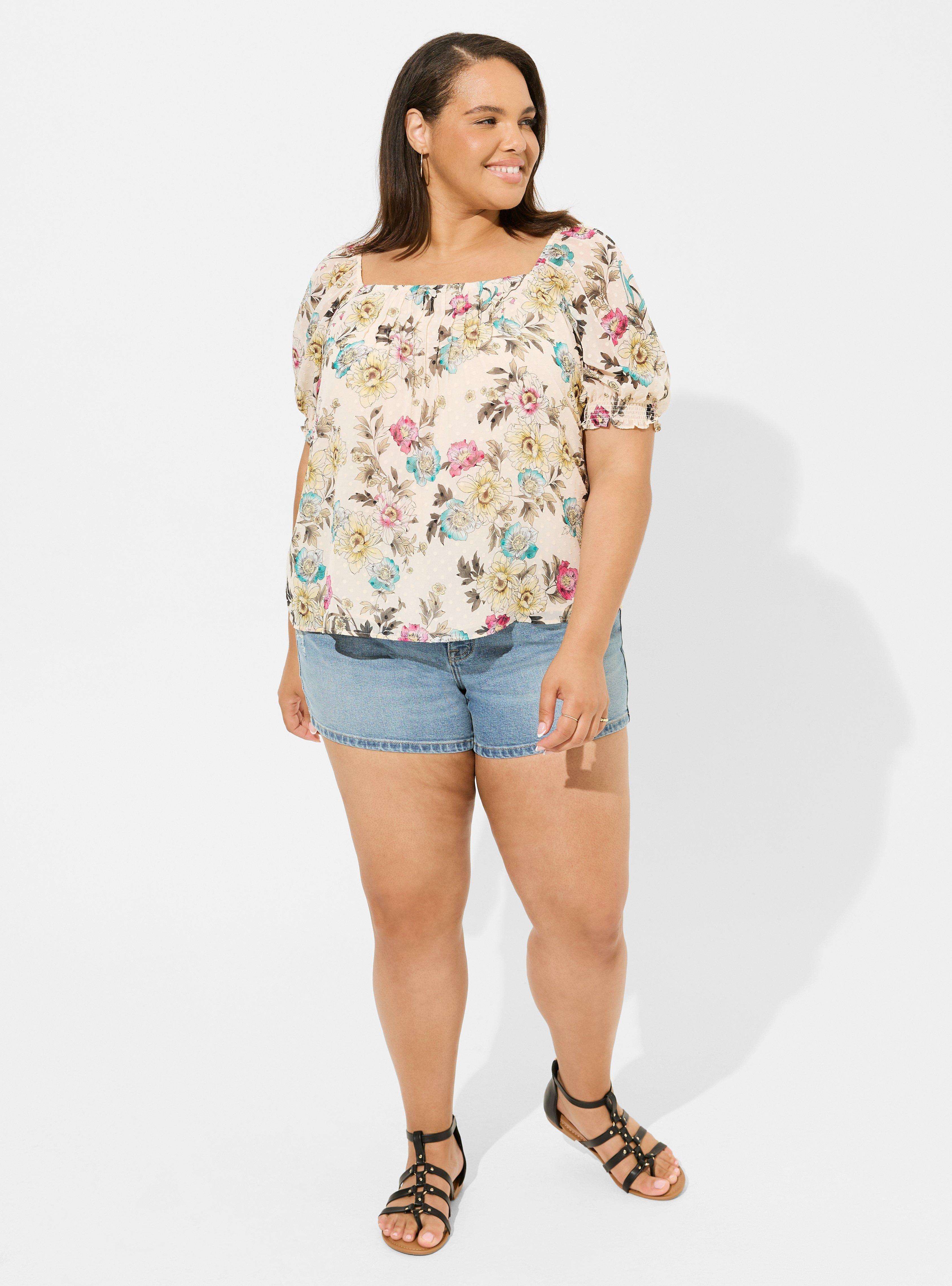 Chiffon Clip Dot Blouson Short Sleeve Top