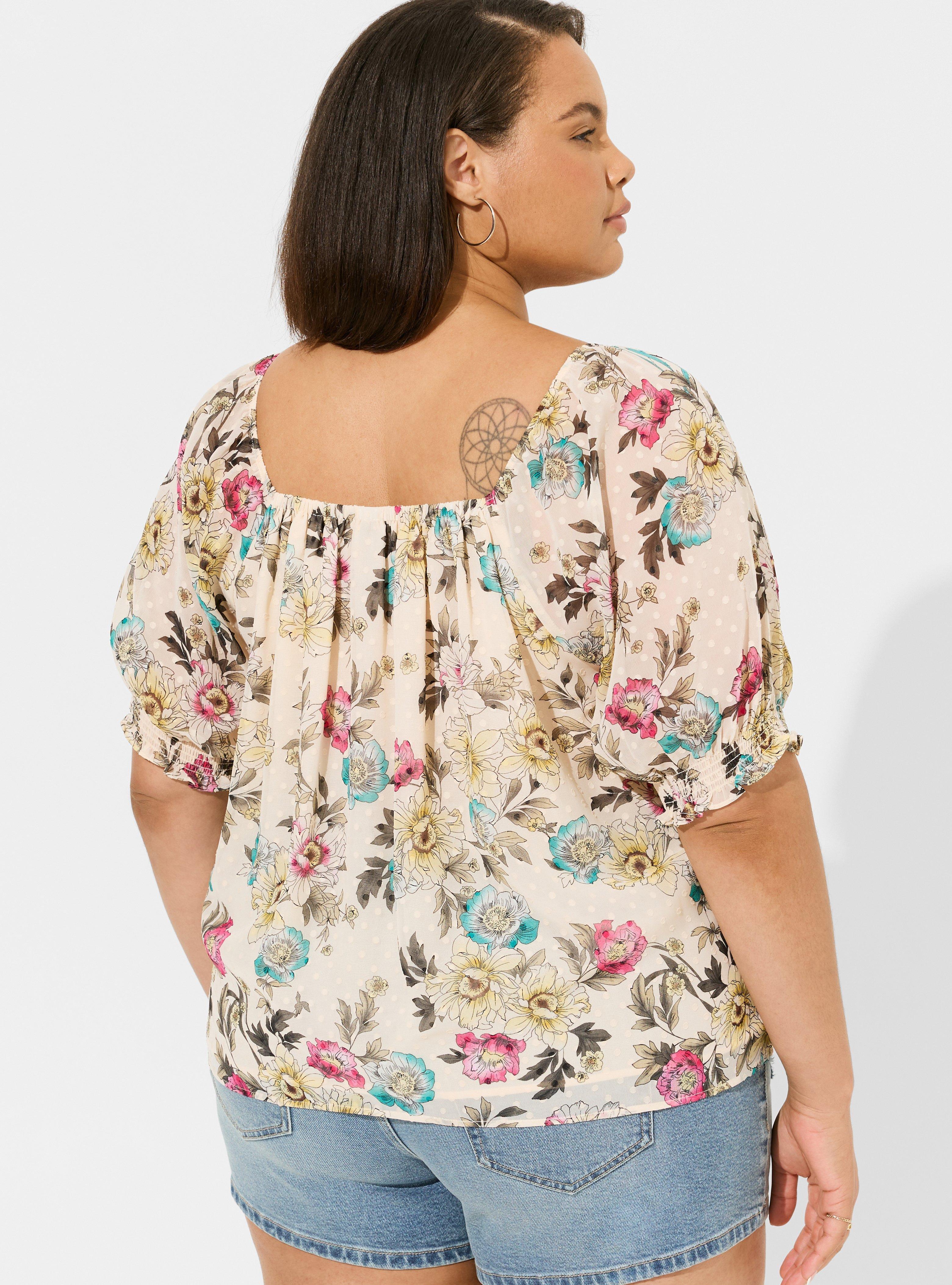 Chiffon Clip Dot Blouson Short Sleeve Top, BELLE GARDEN FLORAL DEW, alternate