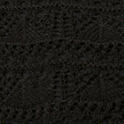 Pointelle Pullover Short Sleeve V-Neck Front Tie Sweater, DEEP BLACK, swatch