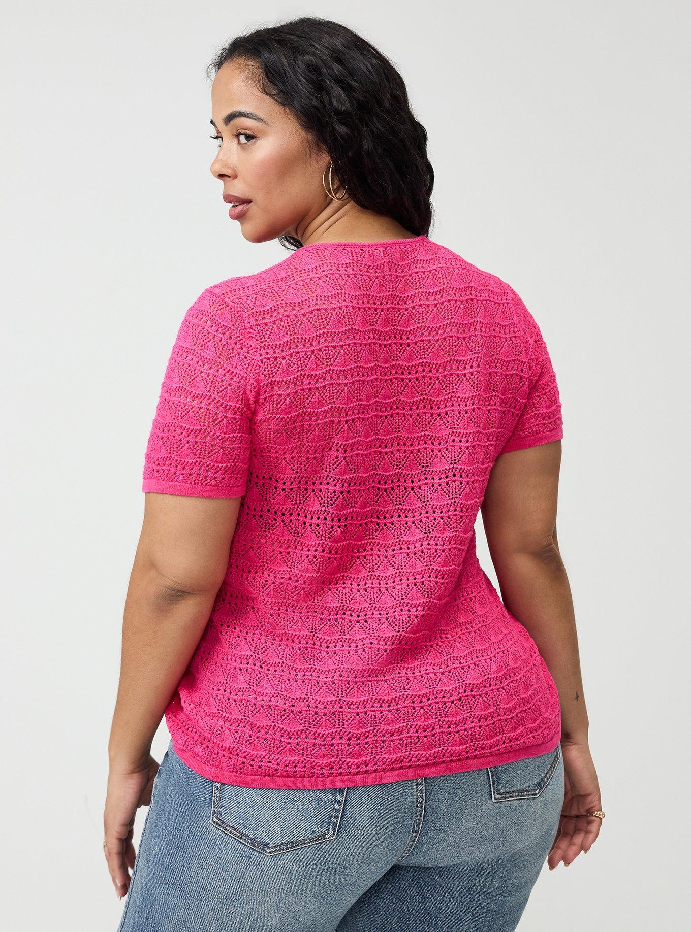 Pointelle V-Neck Pullover Sweater, BEETROOT PURPLE, alternate