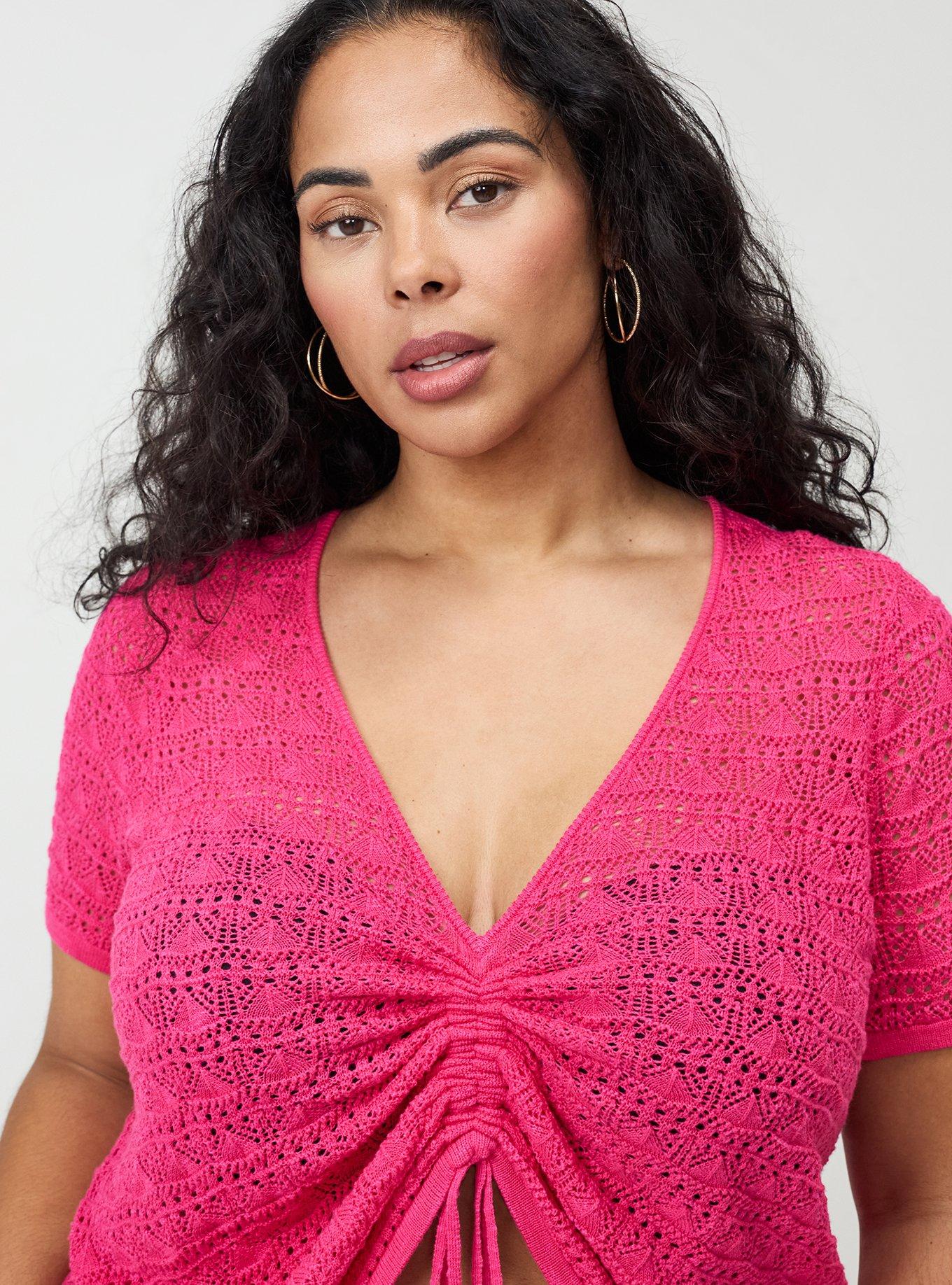 Pointelle V-Neck Pullover Sweater, BEETROOT PURPLE, alternate
