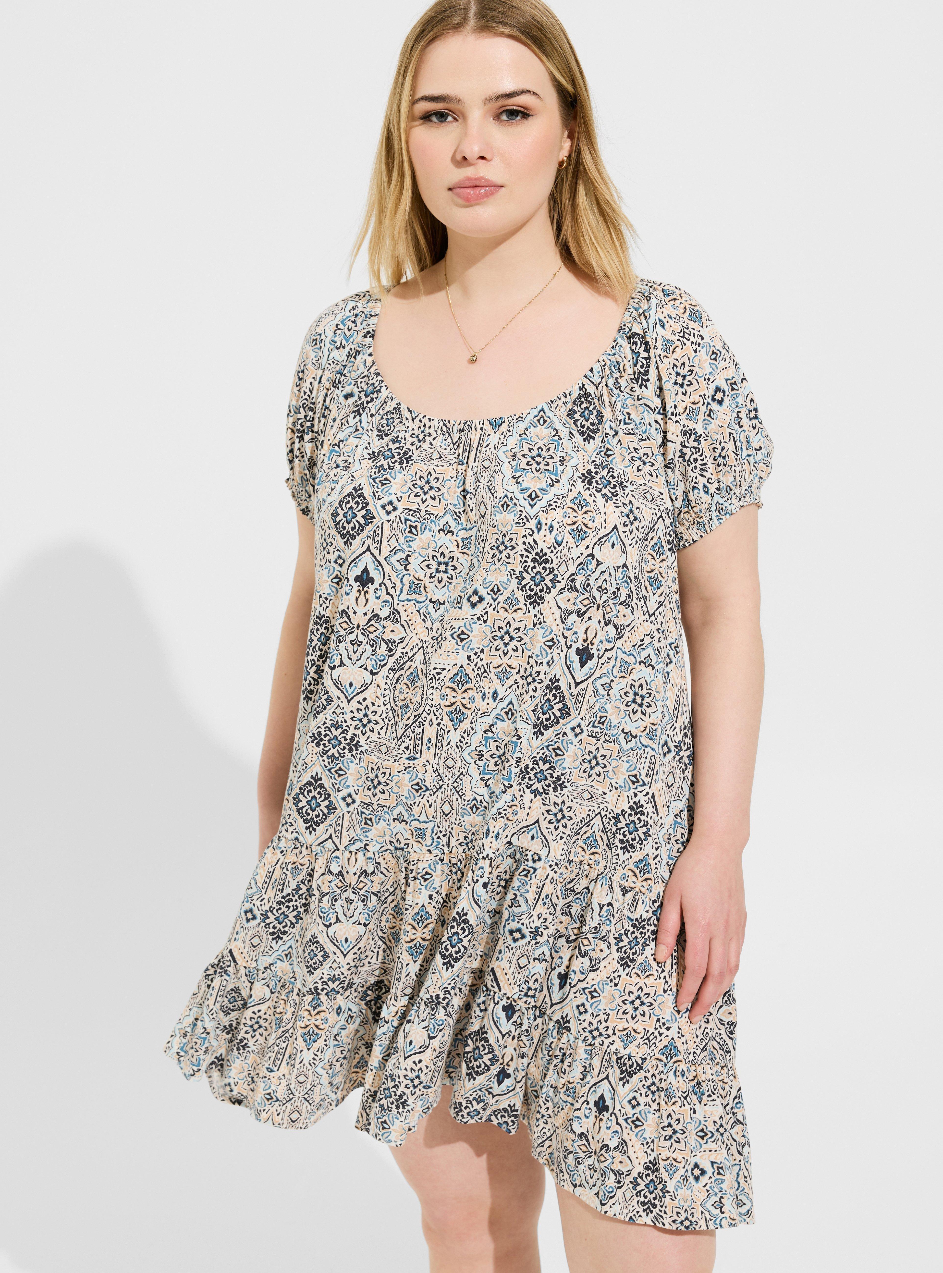 Mini Washable Gauze Puff Sleeve Tiered Trapeze Dress