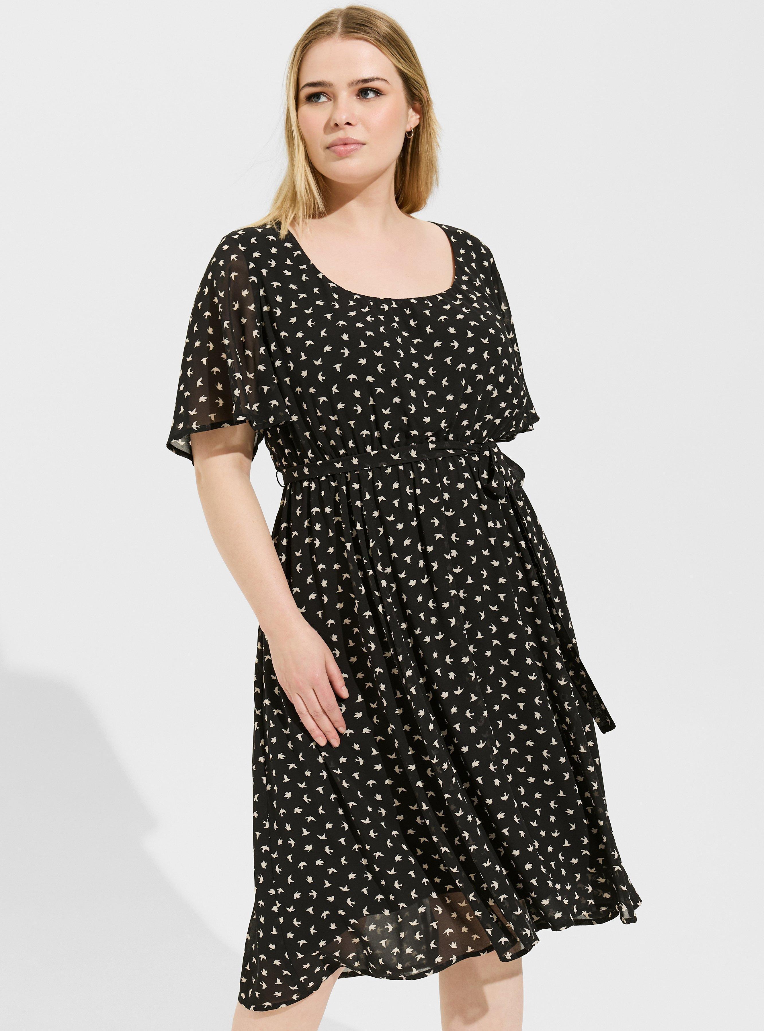 Midi Chiffon Flutter Hi-Low Dress, FLY BIRDS DEEP BLACK, alternate