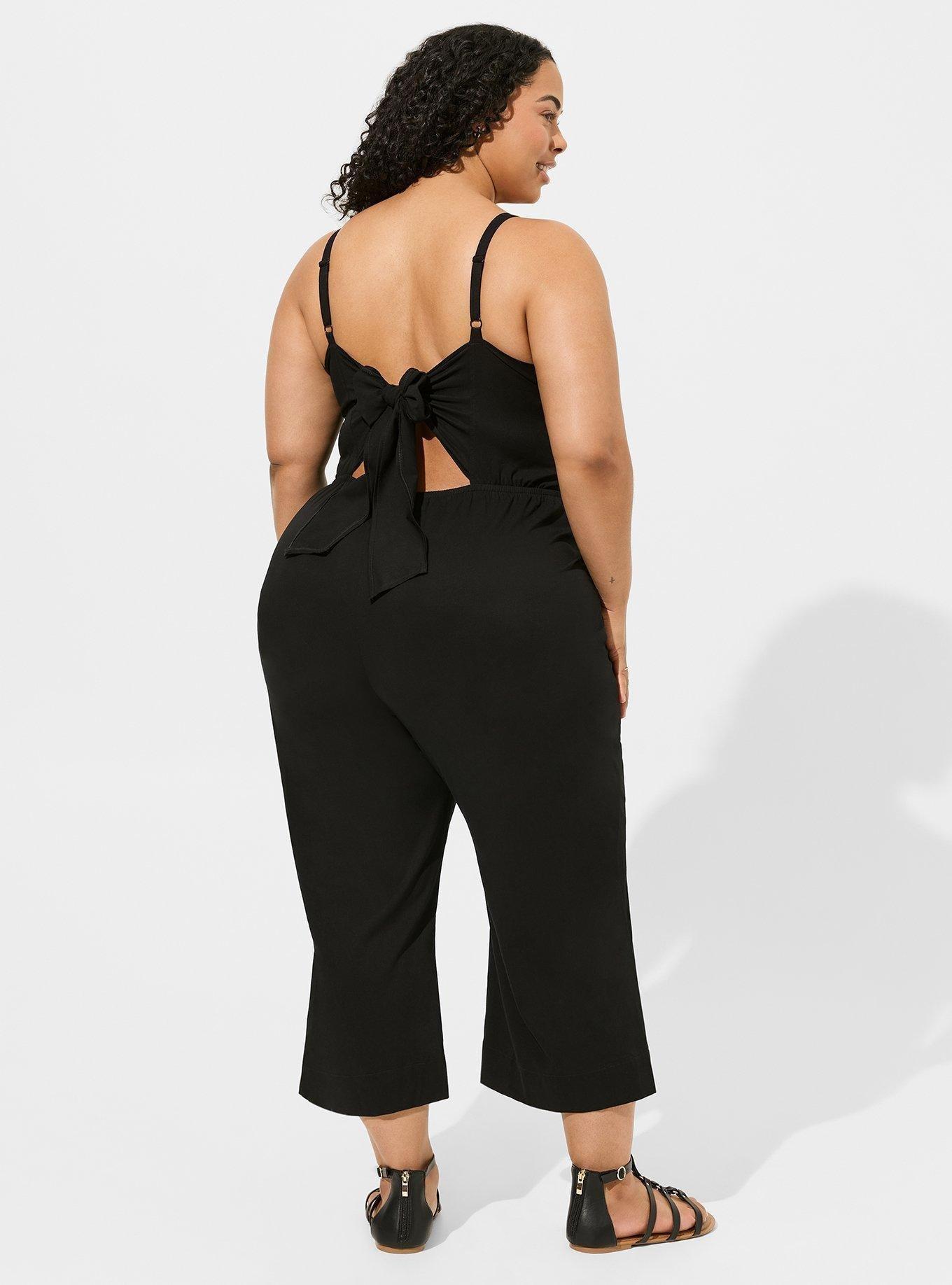 Stretch Challis Tie Back Wide Leg Jumpsuit