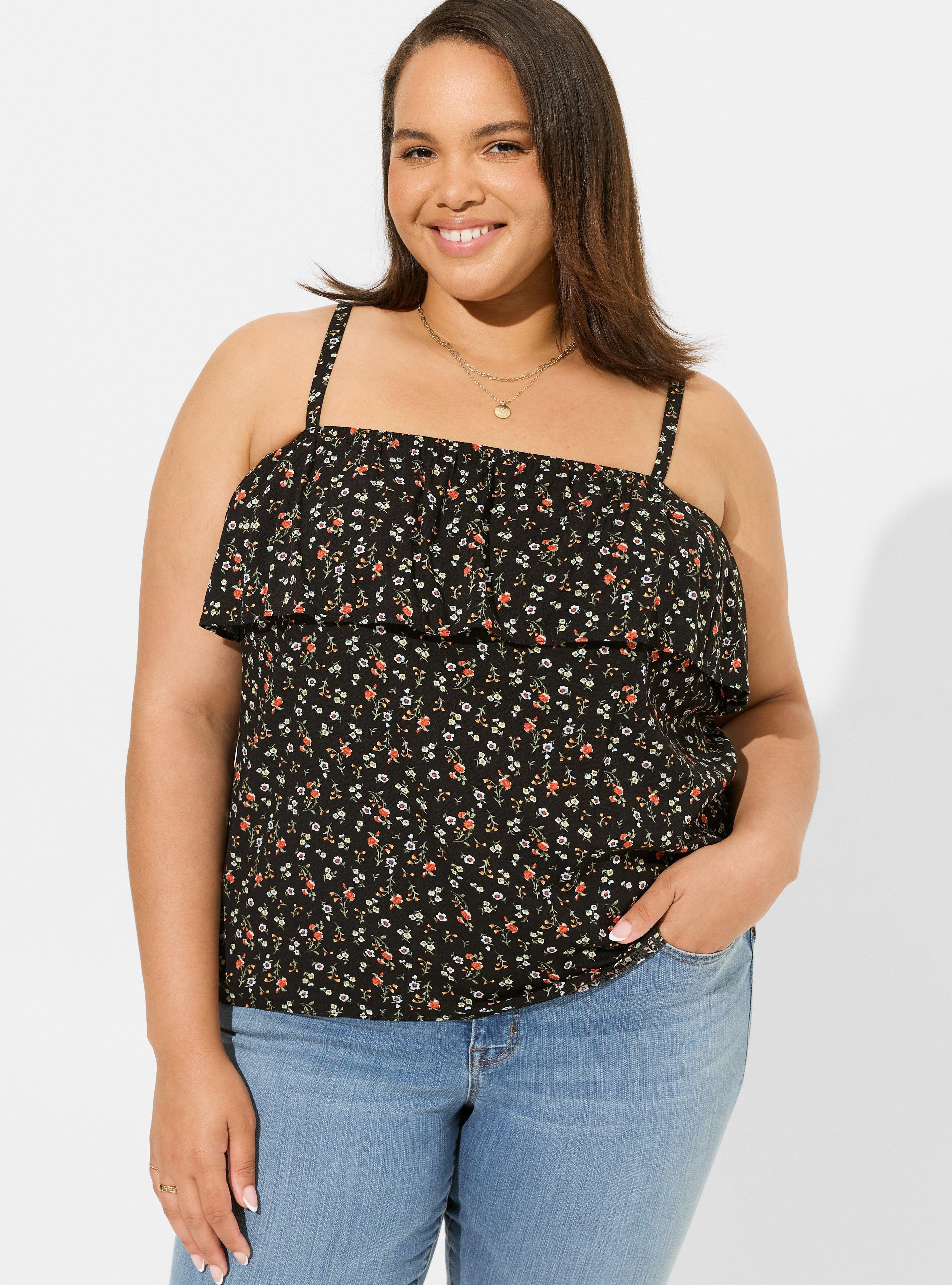 Rayon Slub Tiered Tank, EXPRESS DITSY FLORAL DEEP BLACK, alternate