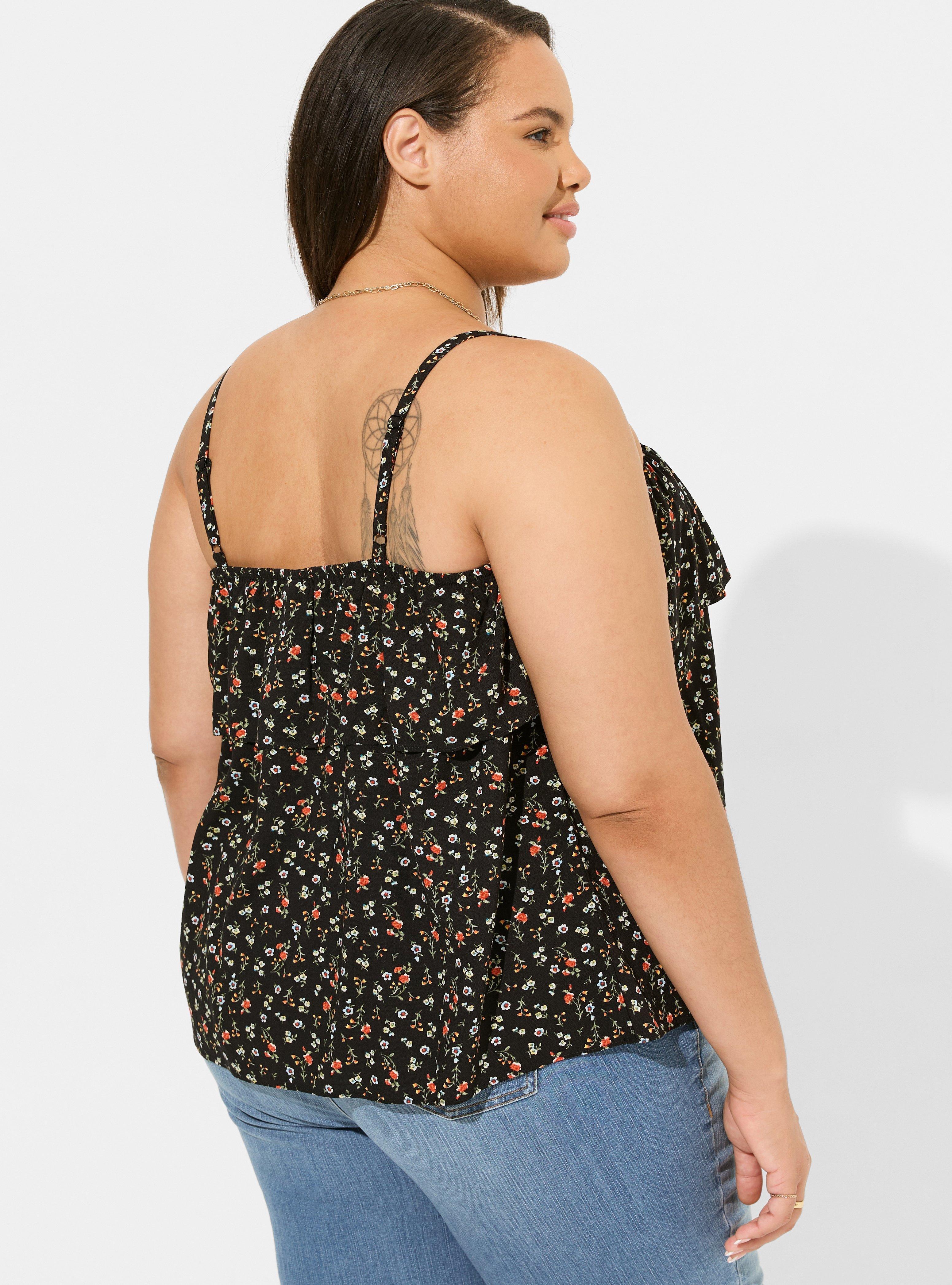 Rayon Slub Tiered Tank, EXPRESS DITSY FLORAL DEEP BLACK, alternate