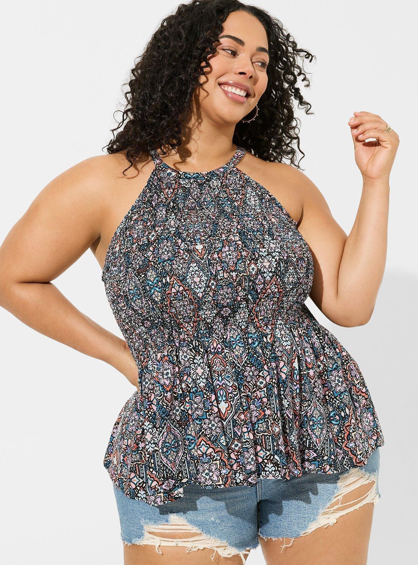 Peplum Challis Smocked Tank